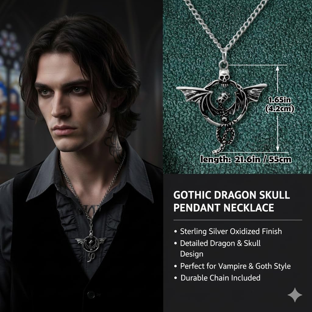 Gothic Skull Skeleton Mermaid Necklace for Women Man - Vintage Retro Gothic Punk Rock Biker Halloween Pendant Necklace - 22+2" Chain - Image 8