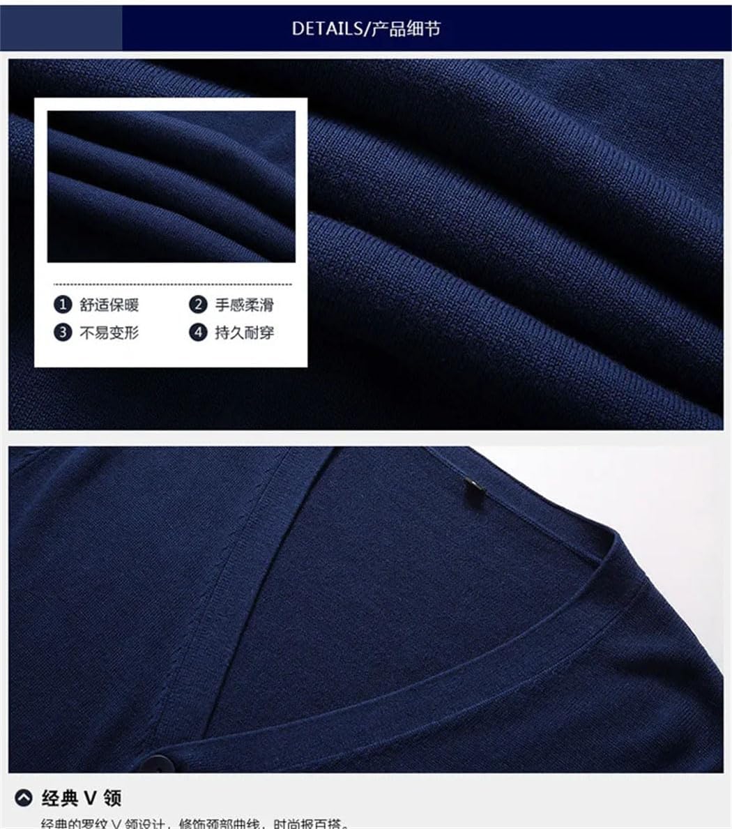 Men's 100% Cotton Sweater Long Sleeve V-Neck Cardigan Loose Solid Button Knitting Bottoming Shirt