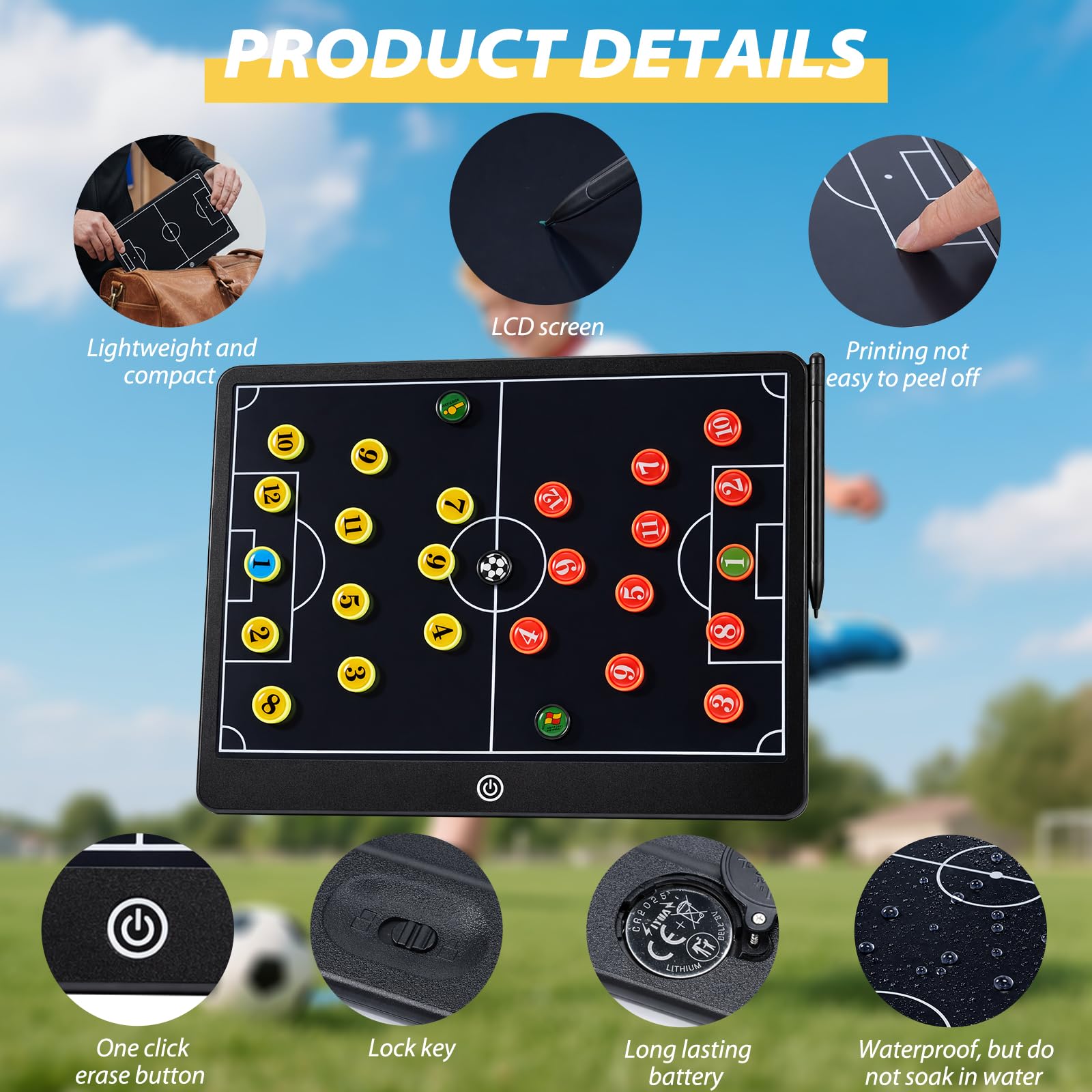 Tableau Tactique Football Magnétique, Bestcool 16 Pouces LCD Tableau Football Tactique avec Stylo et Magnétique Marqueur pour Entraînement, Planification Stratégique pour Football Compétition