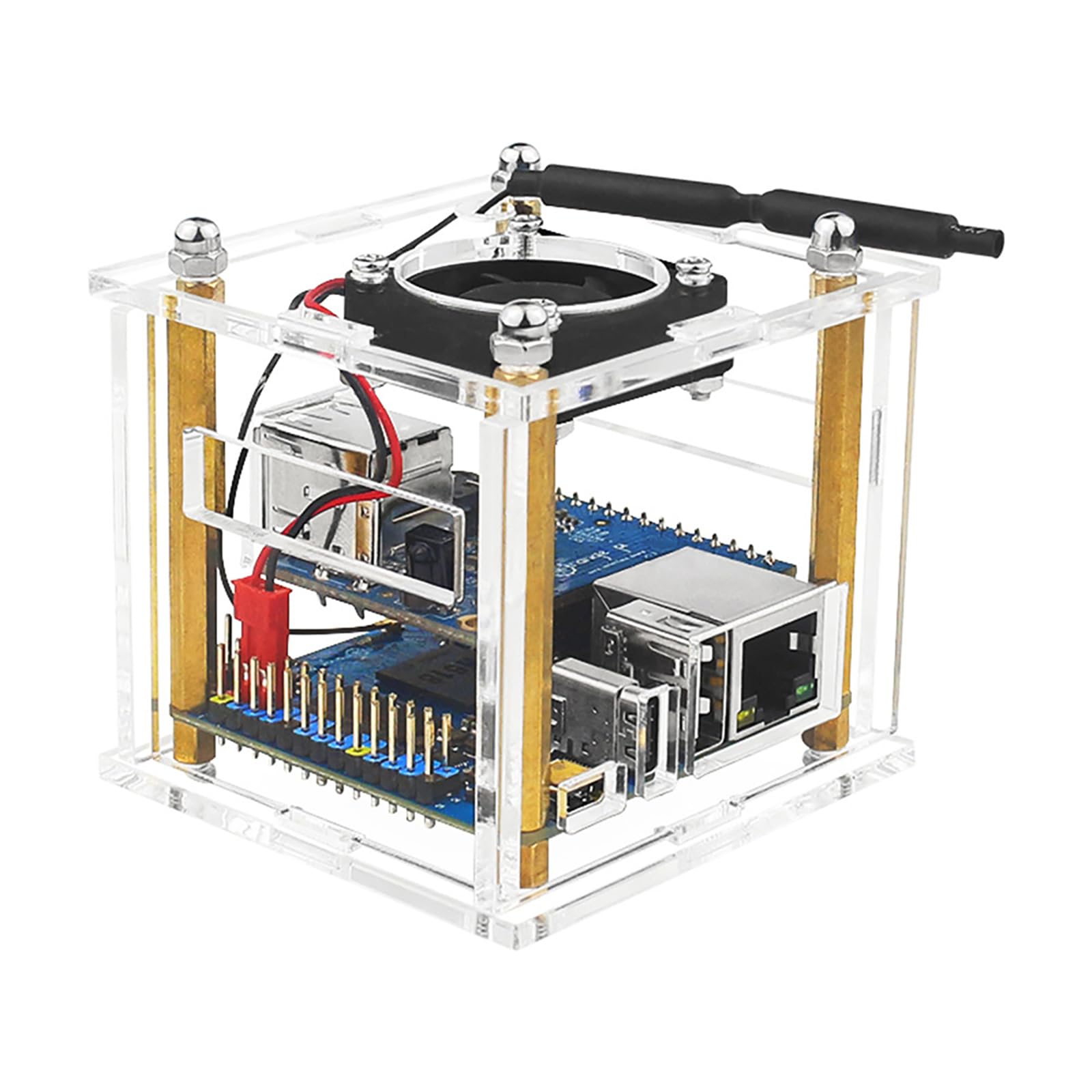 Transparent Acrylic Enclosure Case Protective Shell Cover with Cooling Fan for Orange Pi Zero 3