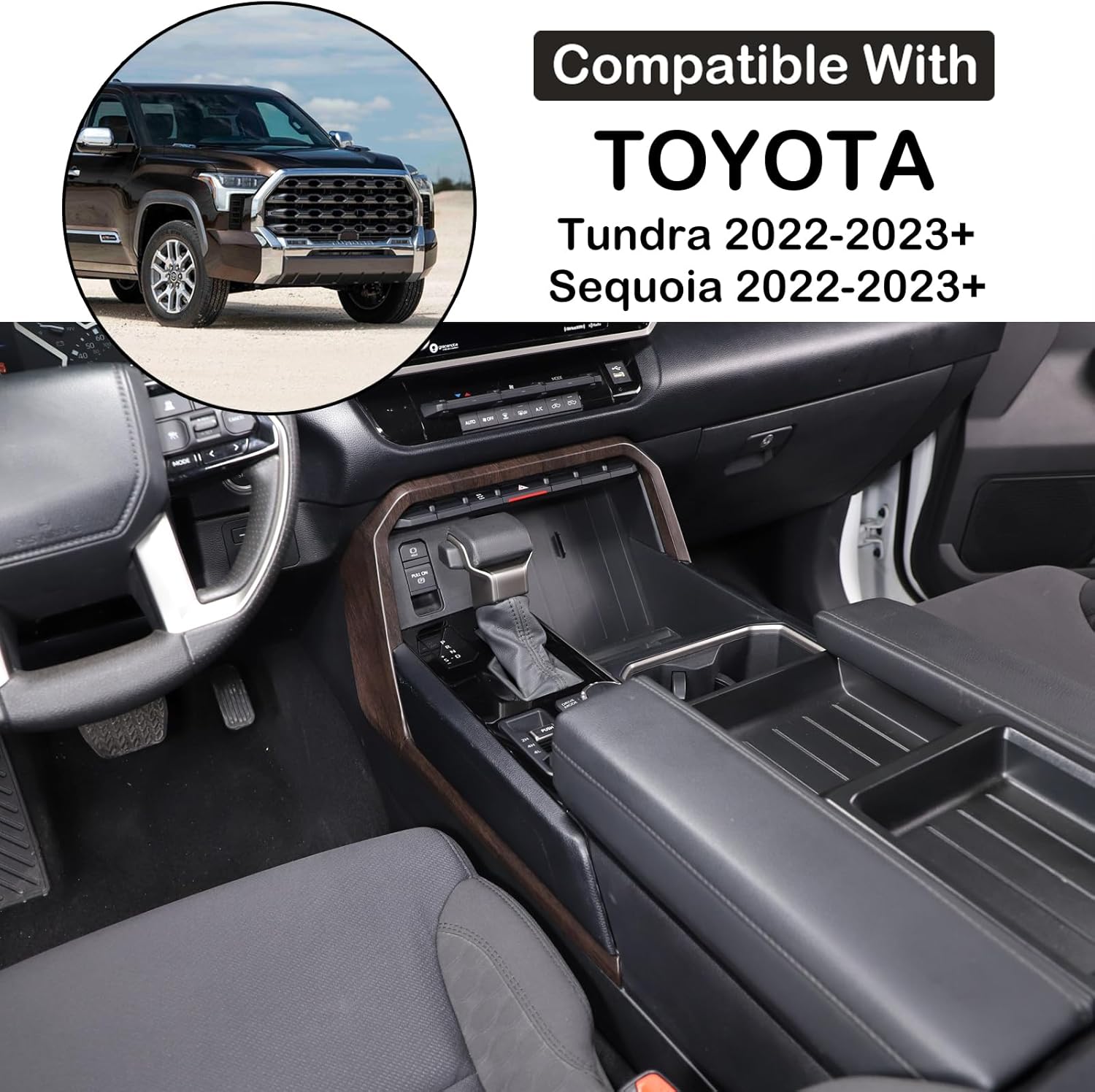 Aunginsy Car Center Console Gear Box Shift Panel Frame Trim Cover Compatible with Toyota Tundra/Sequoia 2022-2025 Central Control Gear Shifter Box Side Panel Protect Strip Decorative Cover Accessories