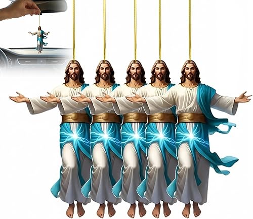 Decoración colgante de auto retro 2D de Jesús, regalo de fe para cristianos, adorno de espejo plano acrílico para interior del automóvil, accesorios