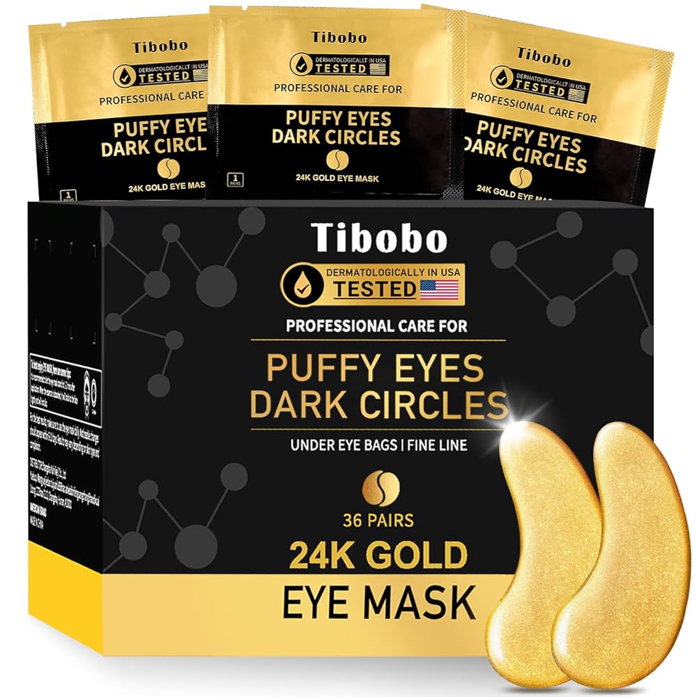 Tibobo Under Eye Patches (36 Pairs) - Christmas Stocking Stuffers Gifts for Women, 24K Gold Eye Masks Enriched with Abundant Collagen for Dark Circles, Puffy Eyes, Wrinkles - Vegan & USA Tested