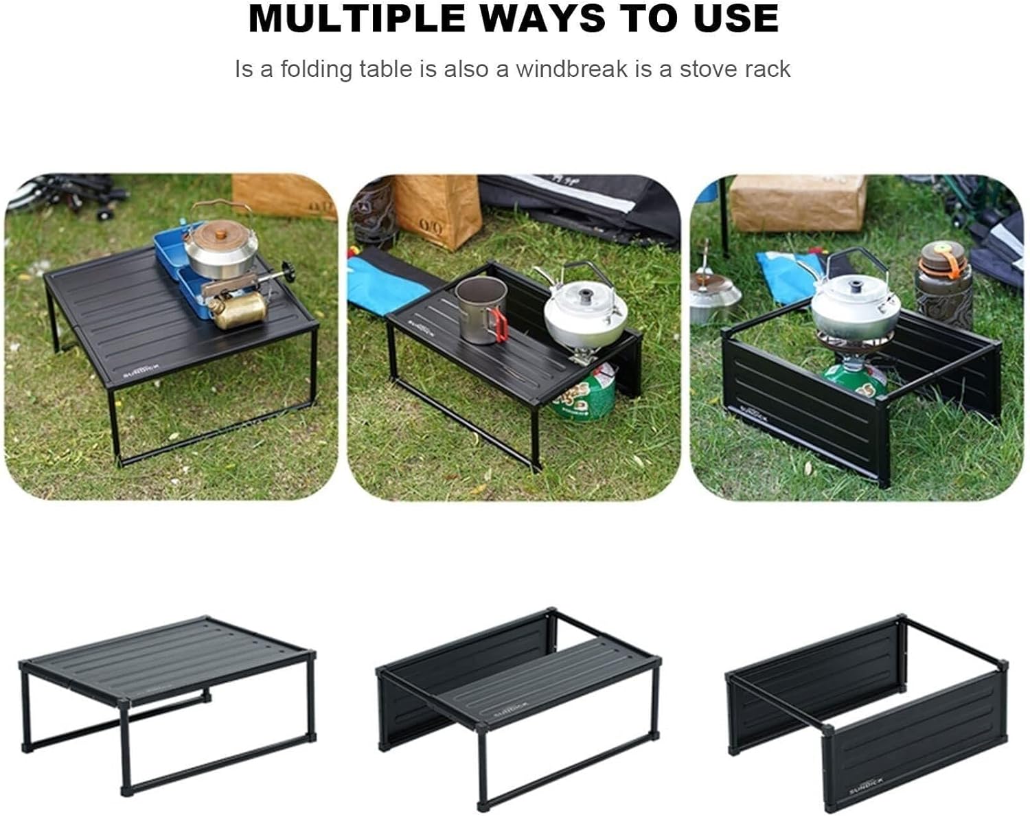 Camp Table Portable Folding Picnic Table, Lightweight Aluminum Outdoor with Non-Slip Feet (Black)