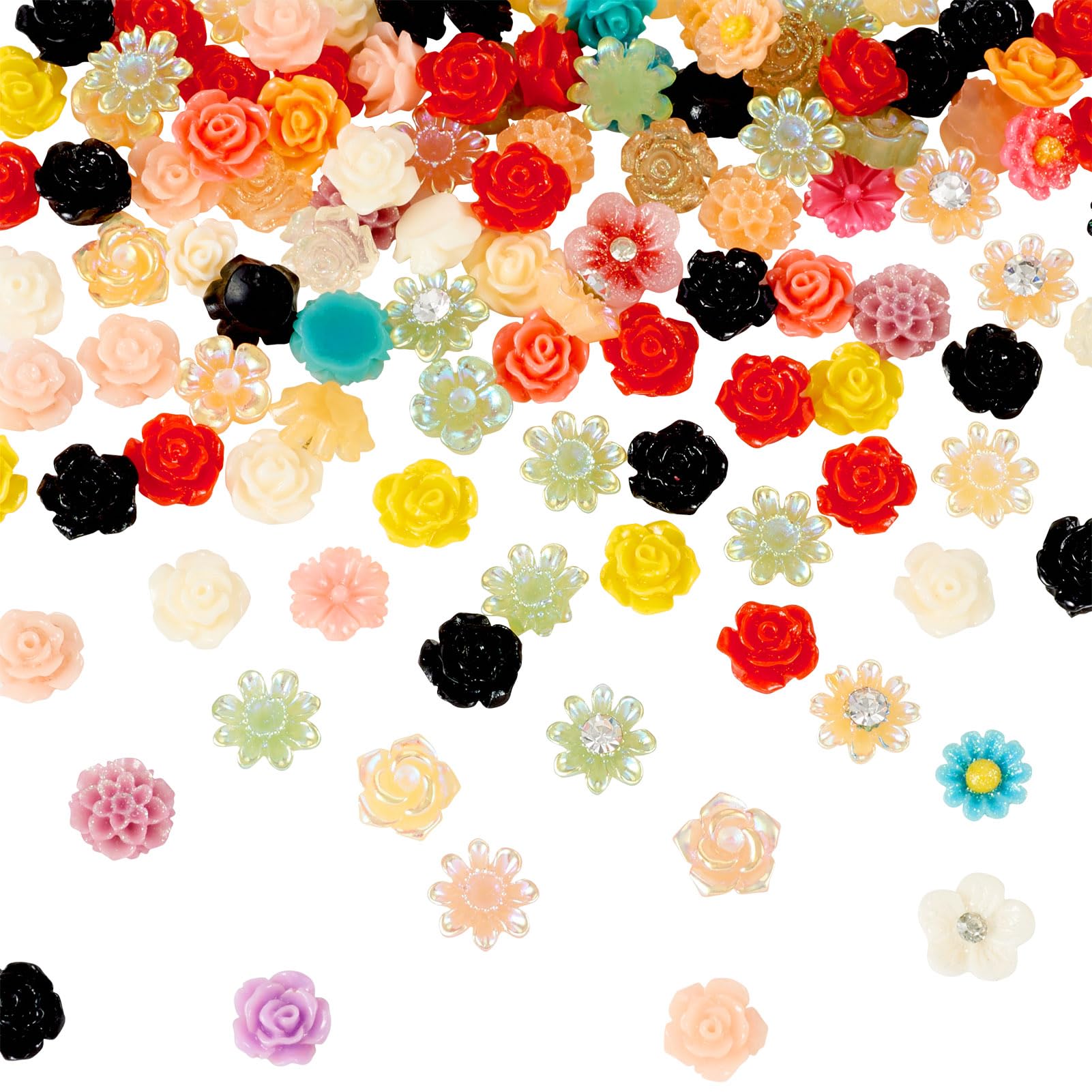 FASHEWELRY 150Pcs Flatback Resin Flower Cabochons Beads No Hole Floral Embellishments for Jewelry Making DIY Crafts Scrapbooks Decor — image 1