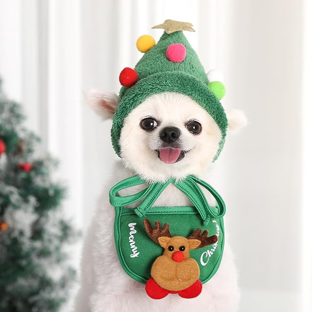 Foto 3 de 8 de Hxyxbnhno Sombrero de perro con pompones coloridos, gorro de Navidad para mascotas, pompones