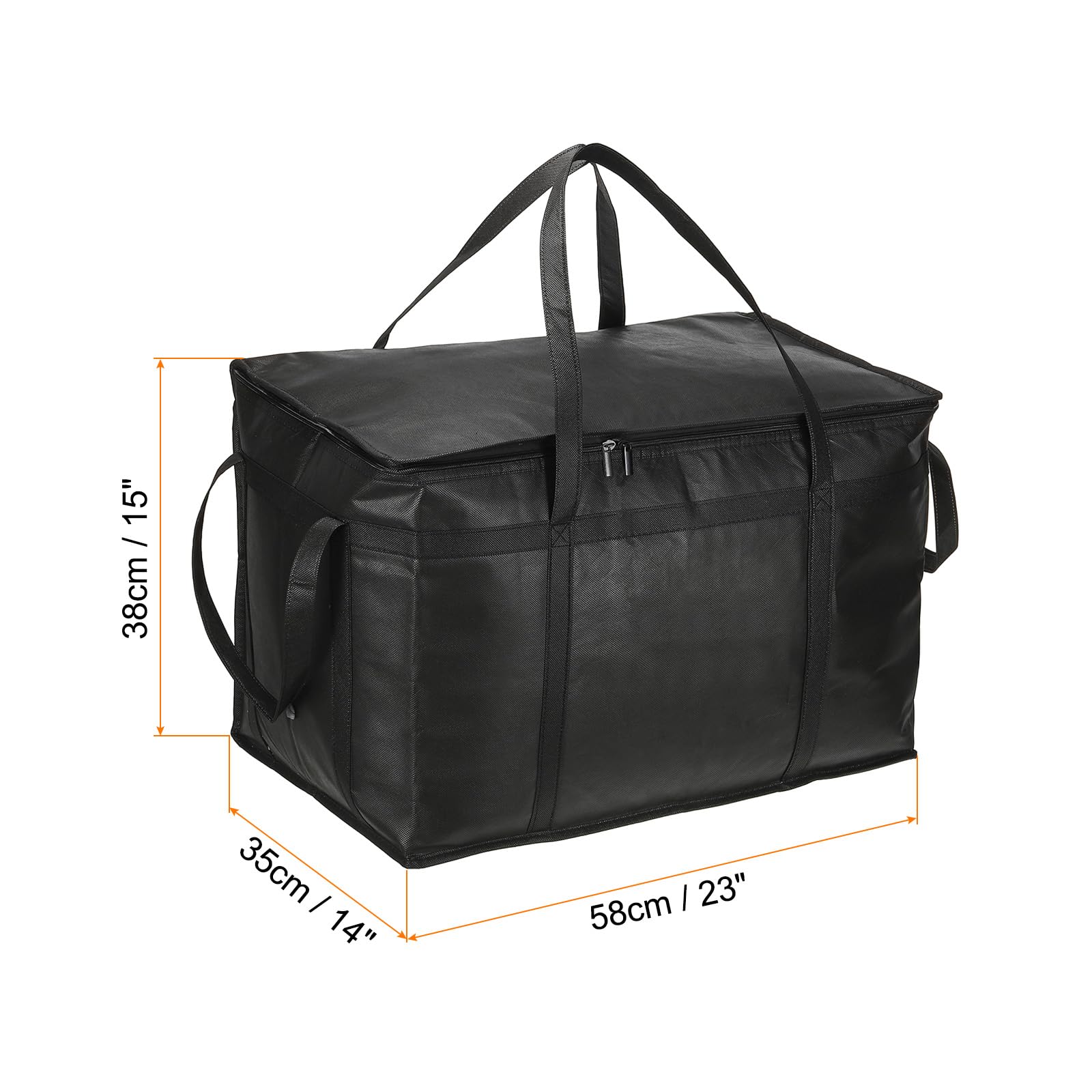 PATIKIL 23"x14"x15" Isolato Riutilizzabile Borsa, Isolato Raffreddatore Tracolla Borsa con Cerniera Lampo/Carta Pieghevole per Caldo Freddo Cibo Trasporto Compere, Nero