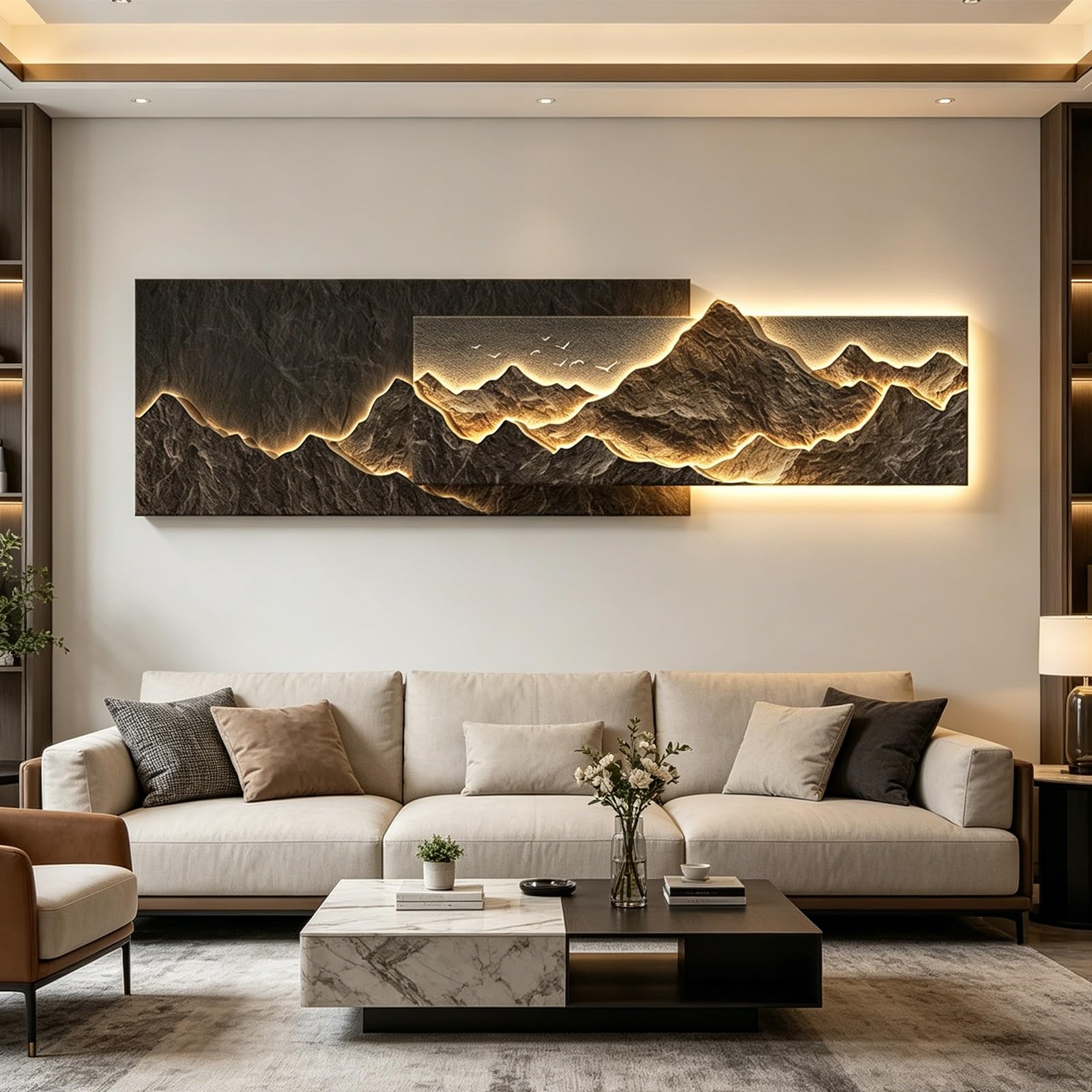 PGZMDTWI 3D Sandstone LED Modern Landscape Wall Art, Decorative Art for Living Room Bedroom Hallway Entrance Home Interior(B,150 * 42CM 9.1 * 16.6IN)