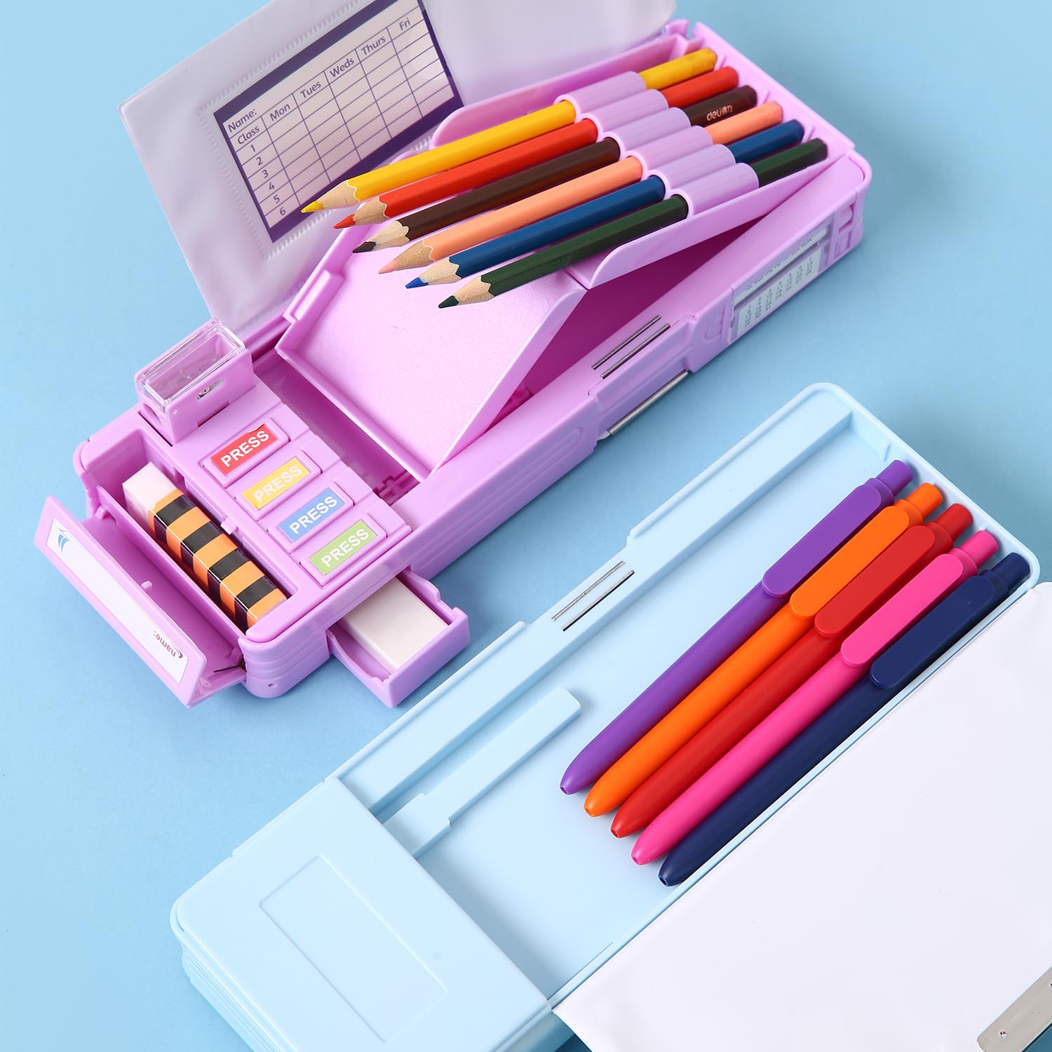 LilyBeauty Pop Up Multifunction Pencil Case for Girls and Boys, Cute Cartoon Pen Box Organizer Stationery, Sharpener, Schedule, Whiteboard, School Supplies, Best Gifts for Kids (): Pink New