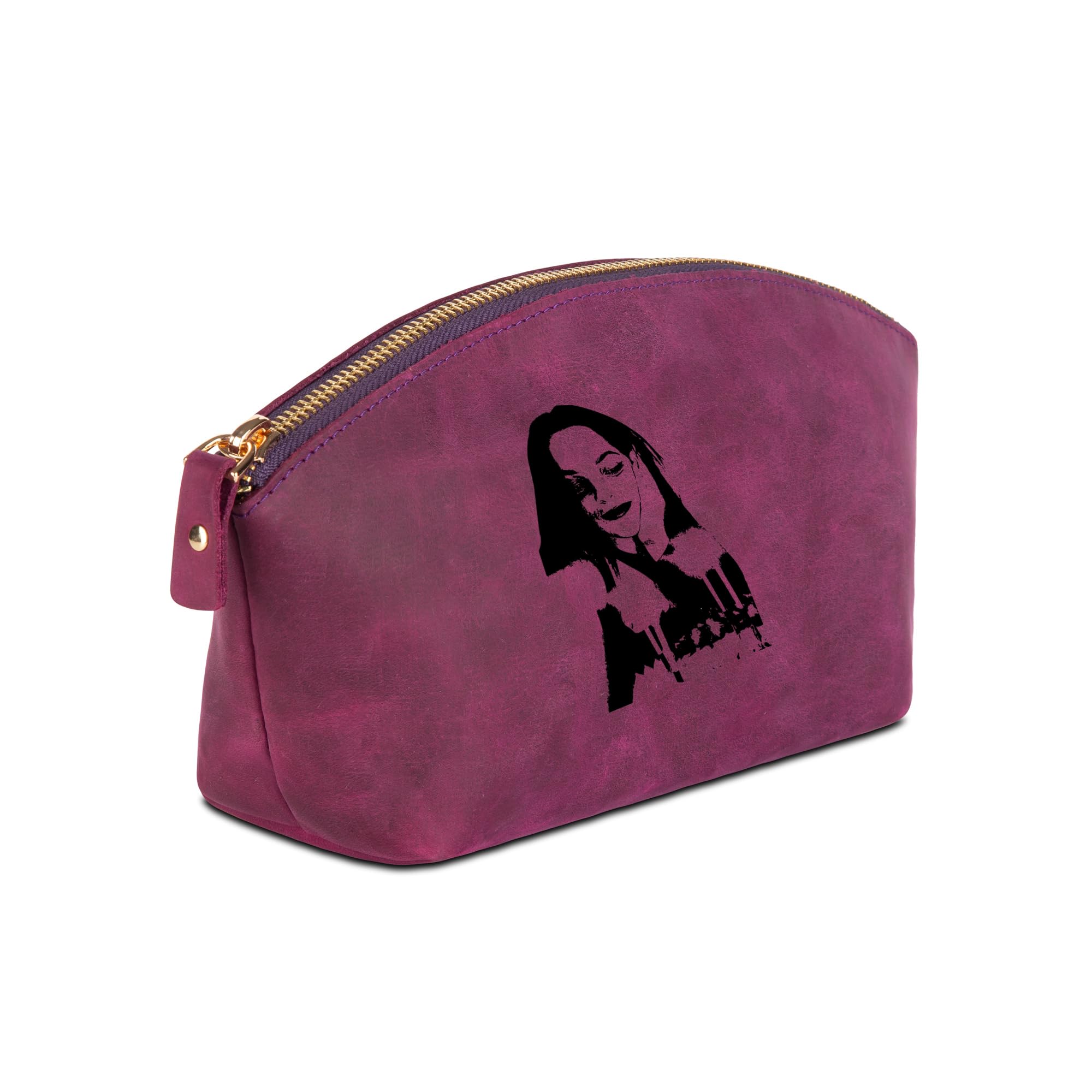 Blade Premium Personalized Genuine Leather Cosmetic Makeup Bag - Wedding Gift for Bridesmaid, Travel Organizer Clutch for Women with Zipper Pouch for