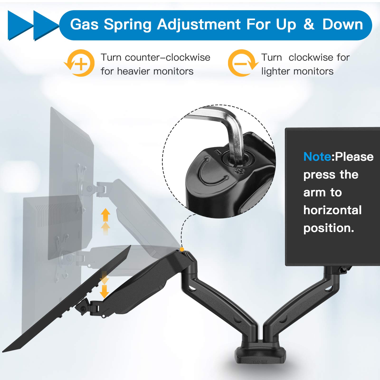 HUANUO Dual Monitor Stand Fully Adjustable Monitor Desk Mount Gas