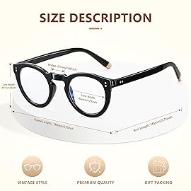 EASY READ Retro Round Blue Light Blocking Reading Glasses for Women,Anti UV Readers for Women with Spring Hinge(Black,+3.50)