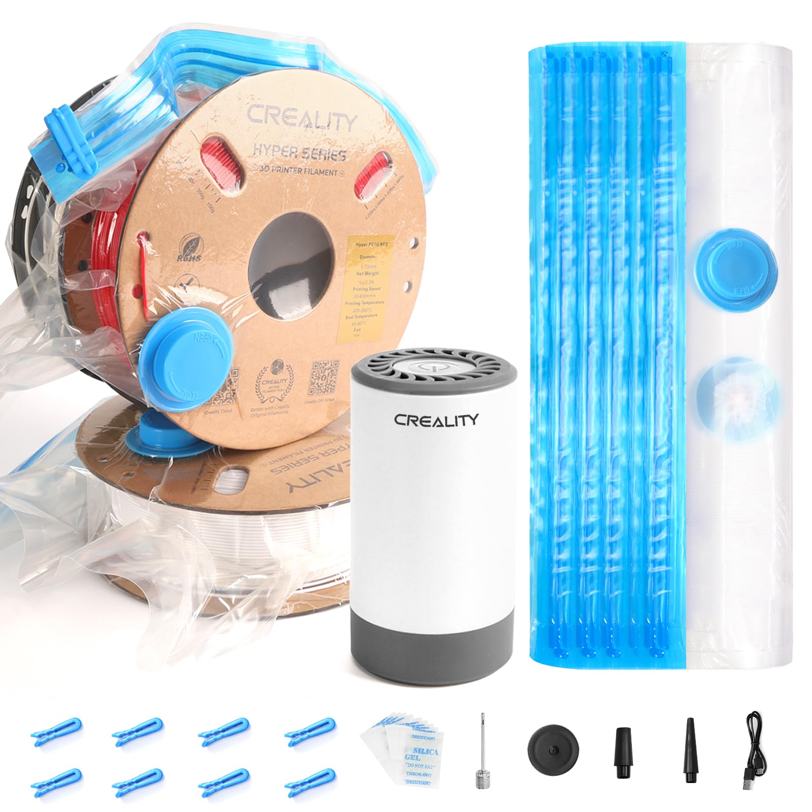 Creality 3D Printer Filament Bags, 8 Reusable 40x40 cm Vacuum Storage Bags with Electric Pump, Dustproof & Moisture-Proof for 3D Filament ABS PETG PLA