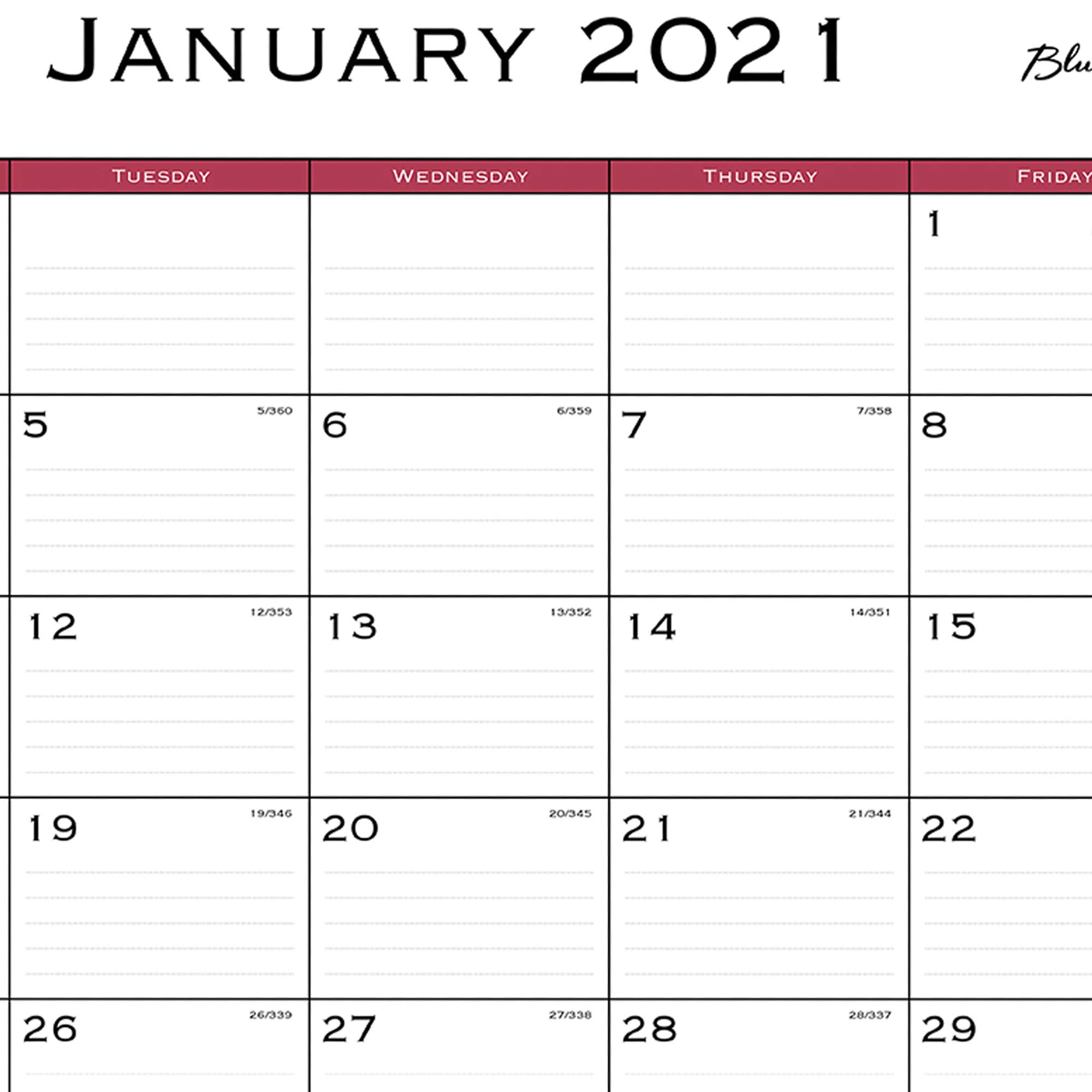 Blue Sky 2021 Monatlicher Schreibtischunterlage-Kalender mit zwei Löchern, gelocht, liniert, 43,2 x 27,9 cm, klassisches Rot (111293-21)