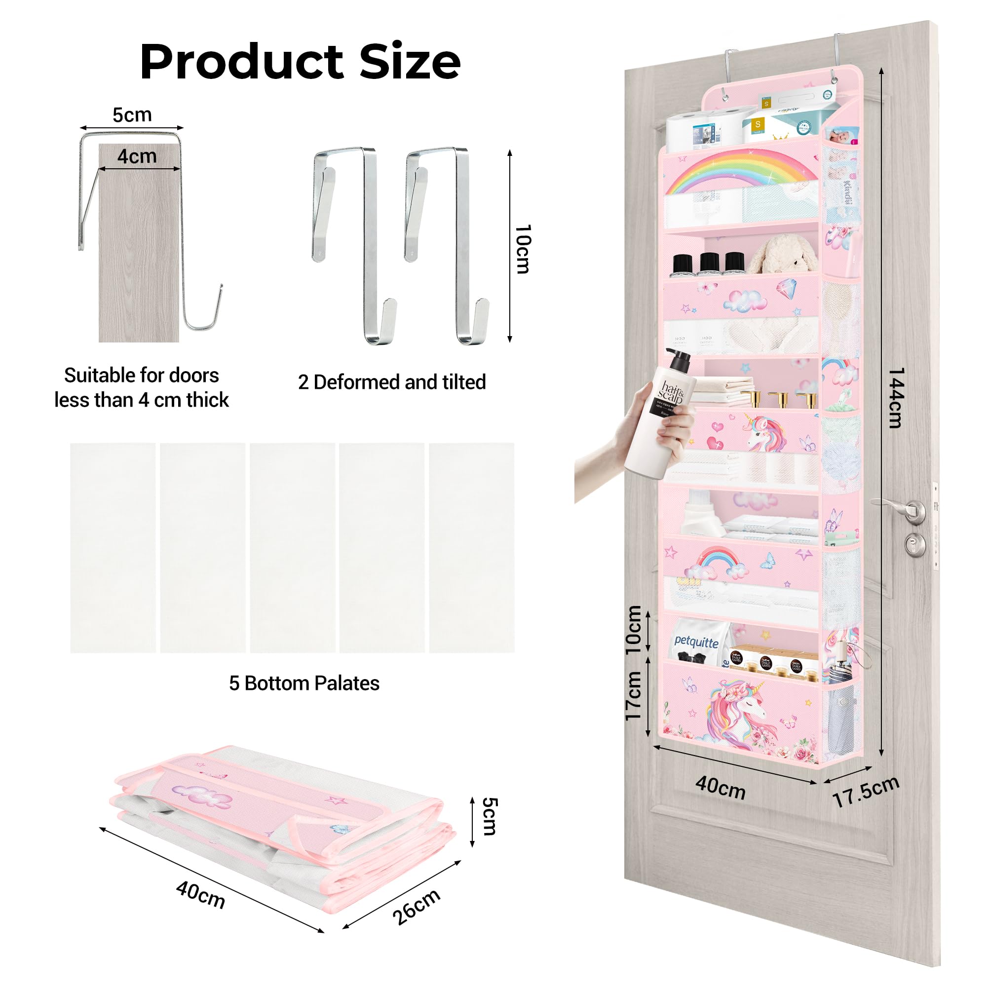 Organizer Da Appendere Con 5 Tasche Arcobaleno - Portaoggetti Per Porta, Camera, Bagno, Bambini - Foto 10