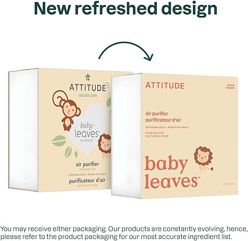 Miniatura 2 de ATTITUDE Purificador de aire para bebés, carbón activado, captura olores difíciles, a base de plantas y minerales, vegano, néctar de pera, 8 onzas