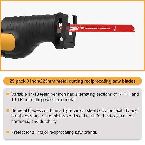 Miniatura 4 de Paquete de 25 hojas de sierra recíproca de 9 pulgadas, 3 Tpi, acero bimetálico, con revestimiento Perma-Shield para cortar madera