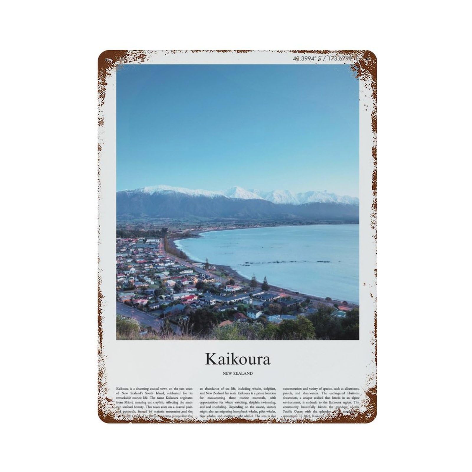 xiaoxiaoshen Kaikoura New Zealand City Scenery Wall Decor Art Metal Tin Poster Modern Home Decor Art Home Bar Shop Decorations Vintage Sign 40x30cm