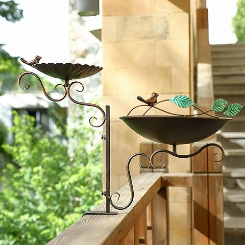 Miniatura 5 de Jemeni Combo de bañera y comedero para pájaros montado en la cubierta, comedero para pájaros 2 en 1 con baños para exteriores con abrazadera y