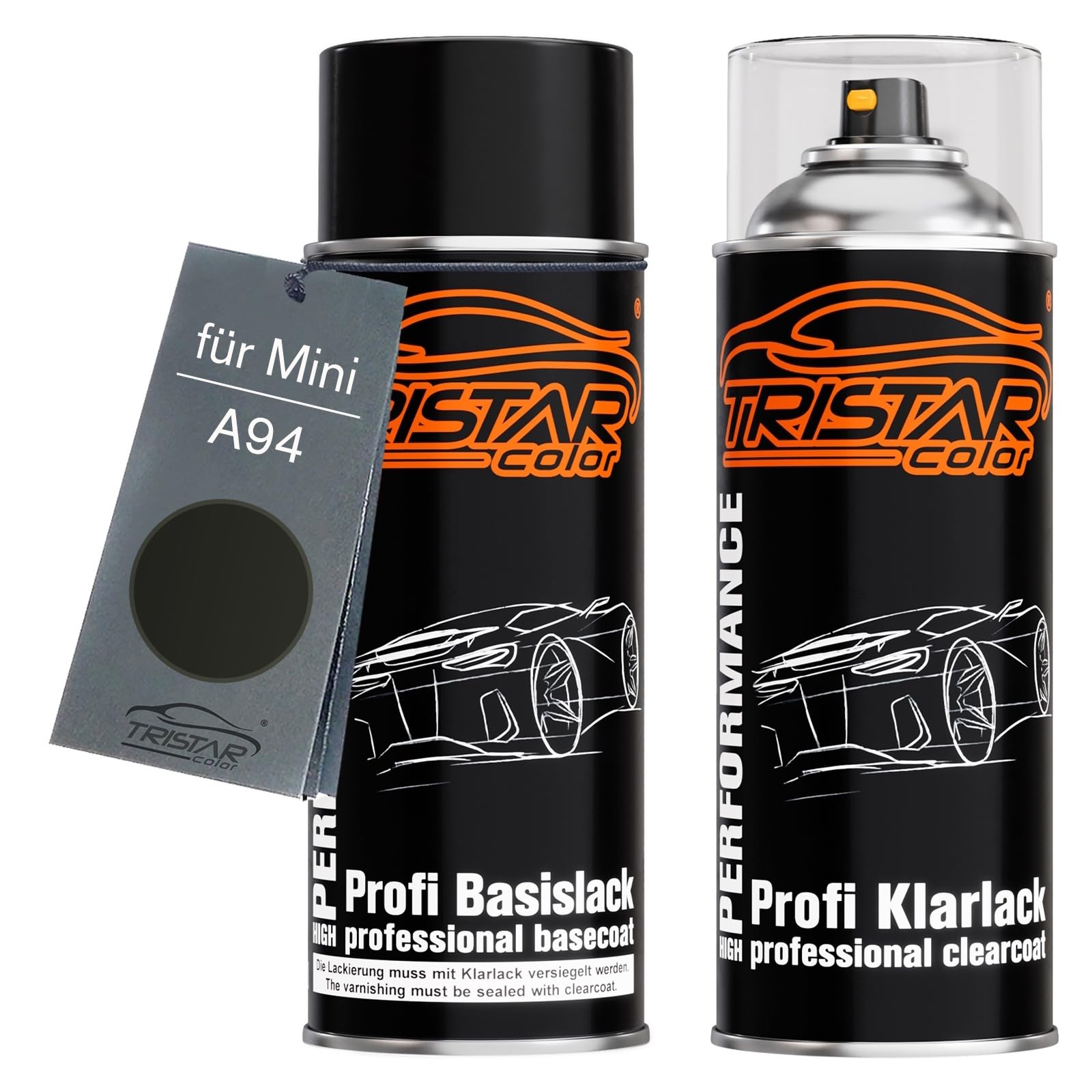 TRISTARcolor Vernice per auto Kit di bombolette spray per Mini A94 Midnight Black Metallic vernice di base vernice trasparente bomboletta a spruzzo 400ml