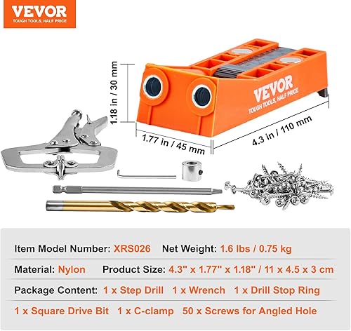 Miniatura 8 de VEVOR Plantilla de agujero de bolsillo, sistema de plantilla mini para agujeros de bolsillo de 56 piezas con abrazadera en C de 9 pulgadas, broca