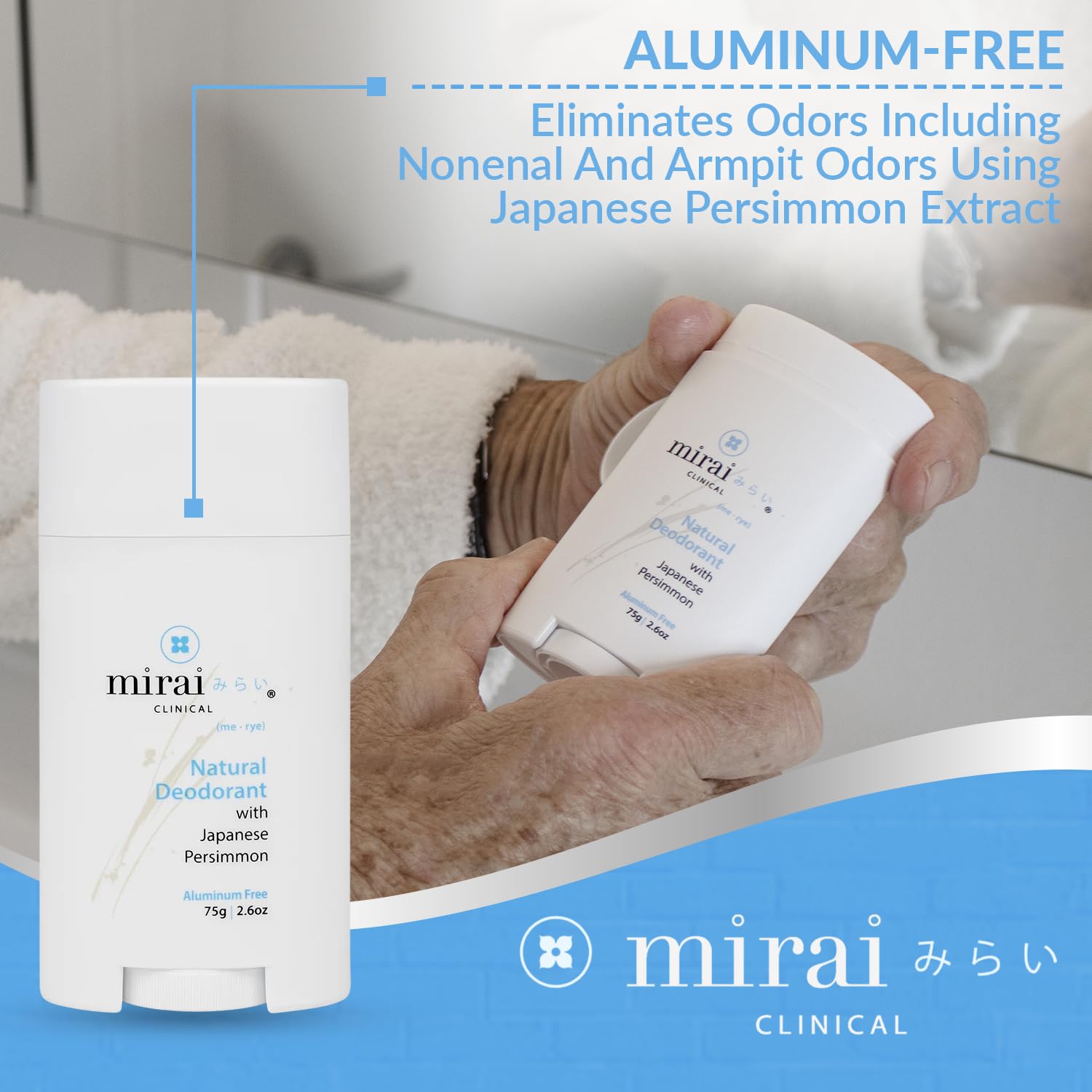 Mirai Clinical - All Natural Deodorant for Women and Men - w/Japanese Persimmon Extract - Full-Body Use - Aluminum, Fragrance, Paraben Free - Vegan - Helps to Eliminate Nonenal® Odor - Unscented-75g - Image 3