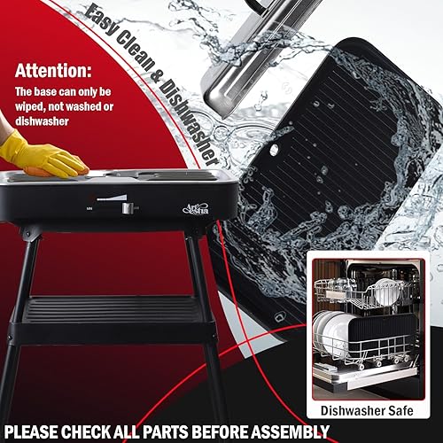 Miniatura 7 de Artestia Parrillas eléctricas para exteriores de 1800 W con tapa, parrilla sin humo para balcón con control de temperatura, parrilla portátil