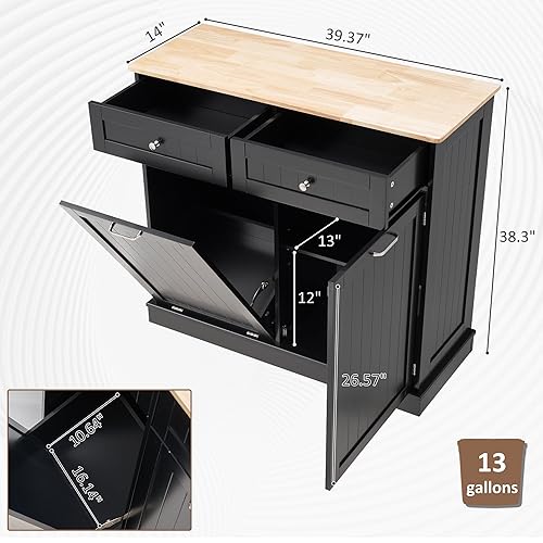 Miniatura 3 de Spurgehom Gabinete de basura inclinable de 13 galones, cubos de basura de cocina, armario de basura moderno con estante ajustable y cajones ocultos,