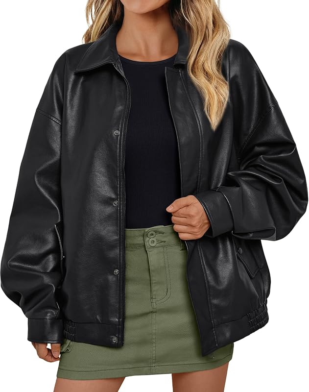 AUTOMET Chaquetas de cuero extragrandes para mujer Ante sintético 2026 Abrigos de moto con cremallera de otoño Blazer Jackets for Women Outfits