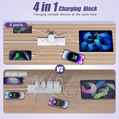 Miniatura 2 de Bloque de carga rápida USB, adaptador de carga de 4 puertos de 40 W para iPhone Dual USB C, cargador rápido multipuerto tipo C para iPhone 17/17