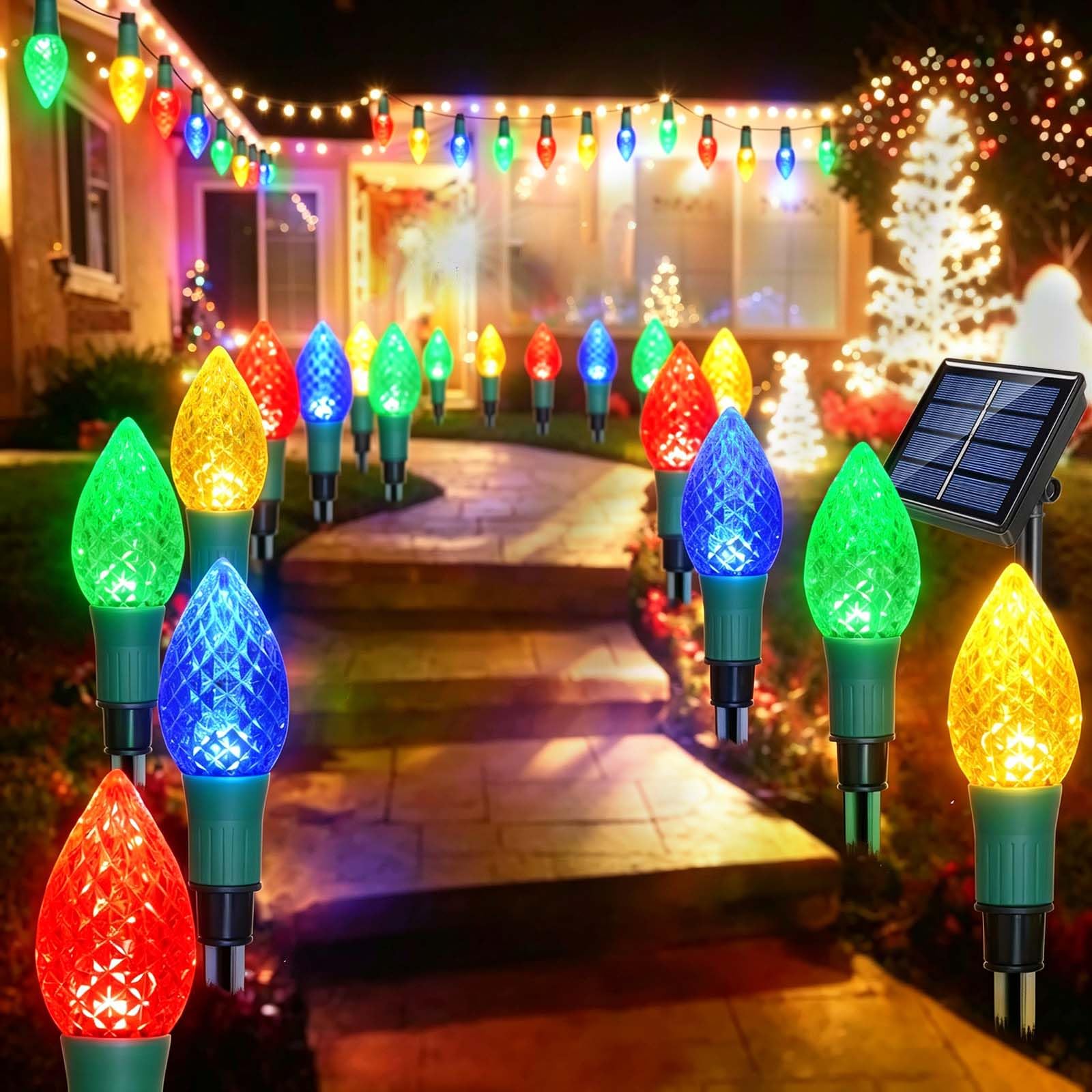Windpnn 20-Pack Solar C9 Multi-color Garden Stake Lights for Christmas Tree, Garden, Patio, Yard, Pathway