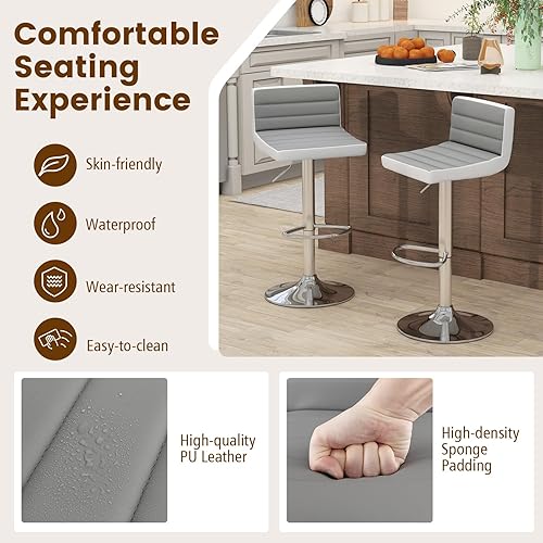Miniatura 4 de LDAILY Sillas de bar de altura de mostrador con respaldo, taburetes de bar giratorios con reposapiés, juego de 2, altura ajustable, base de metal