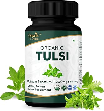 Organic Spree Tulsi 120 Tablets - Ocimum tenuiflorum - 60 Days Supply - Supports Immune Health & Relaxation* | USDA Organic, GMP, HACCP Certified