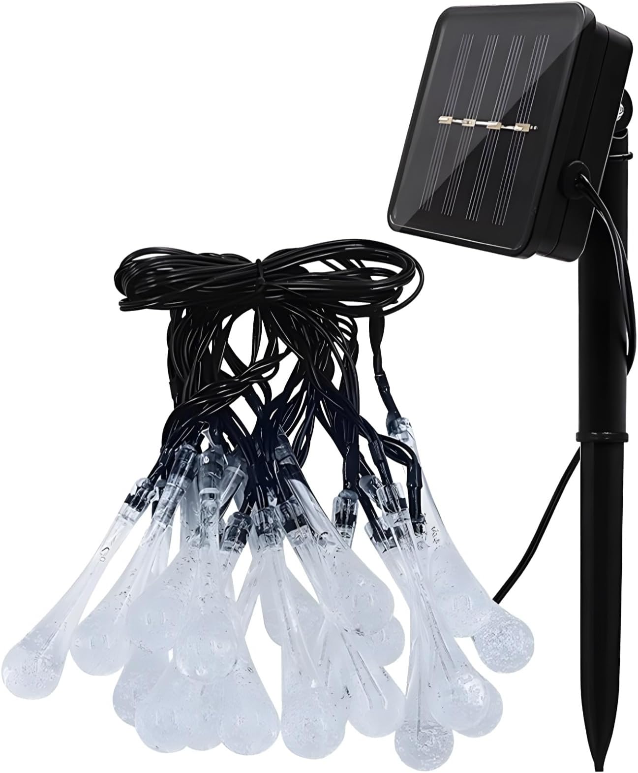 Solar Led Raindrop Light String For Outdoors, Waterproof, Pvc, Multicolor, 2 Size Options For Yards & Patios