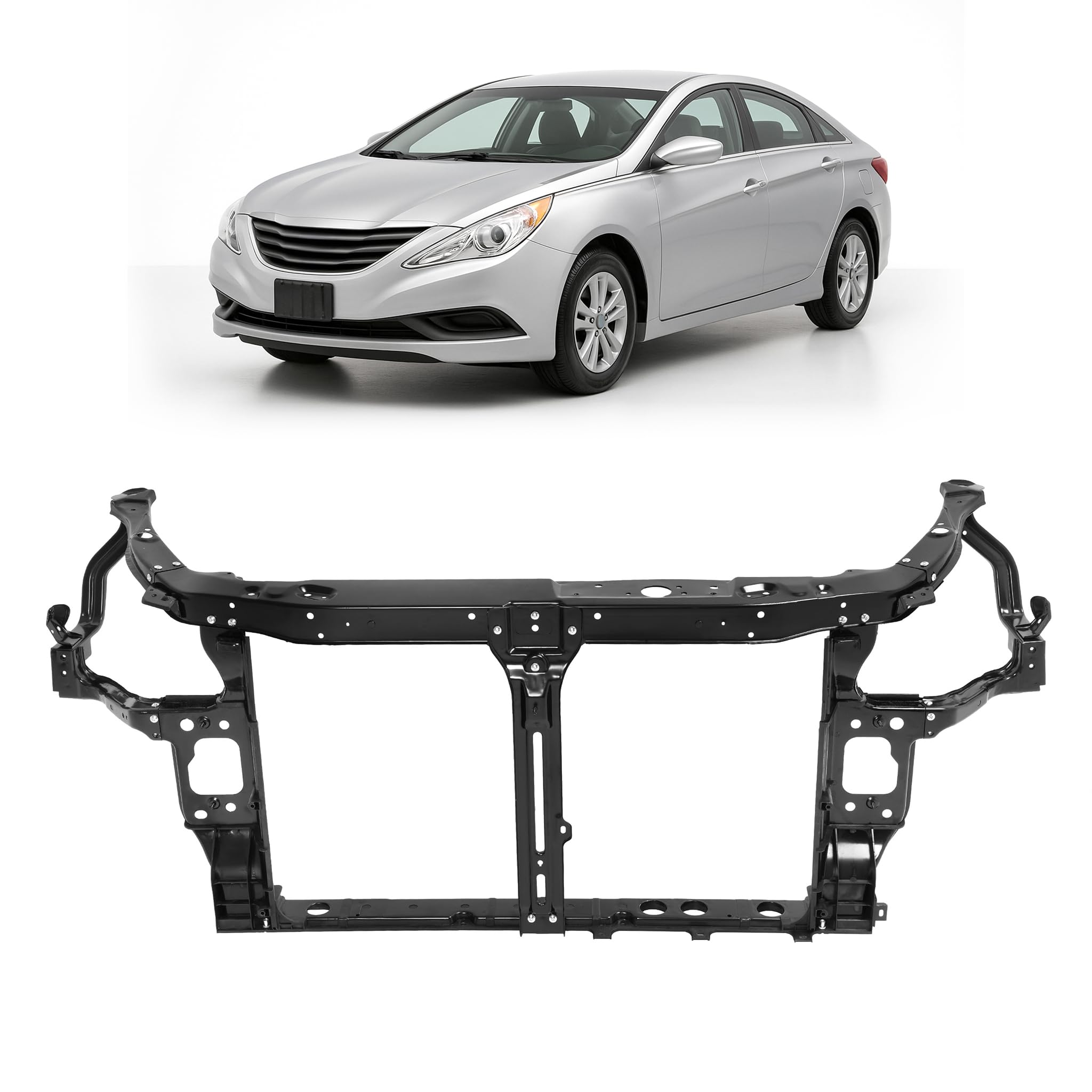 Photo 1 of ***STOCK PHOTO FOR REFERENCE ONLY***BALOCEO Radiator Support Compatible with 2011-2014 Hyundai Sonata Excludes Hybrid Models Replacement for HY1225167 641013Q001 Steel Electrophoresis Primed Black
