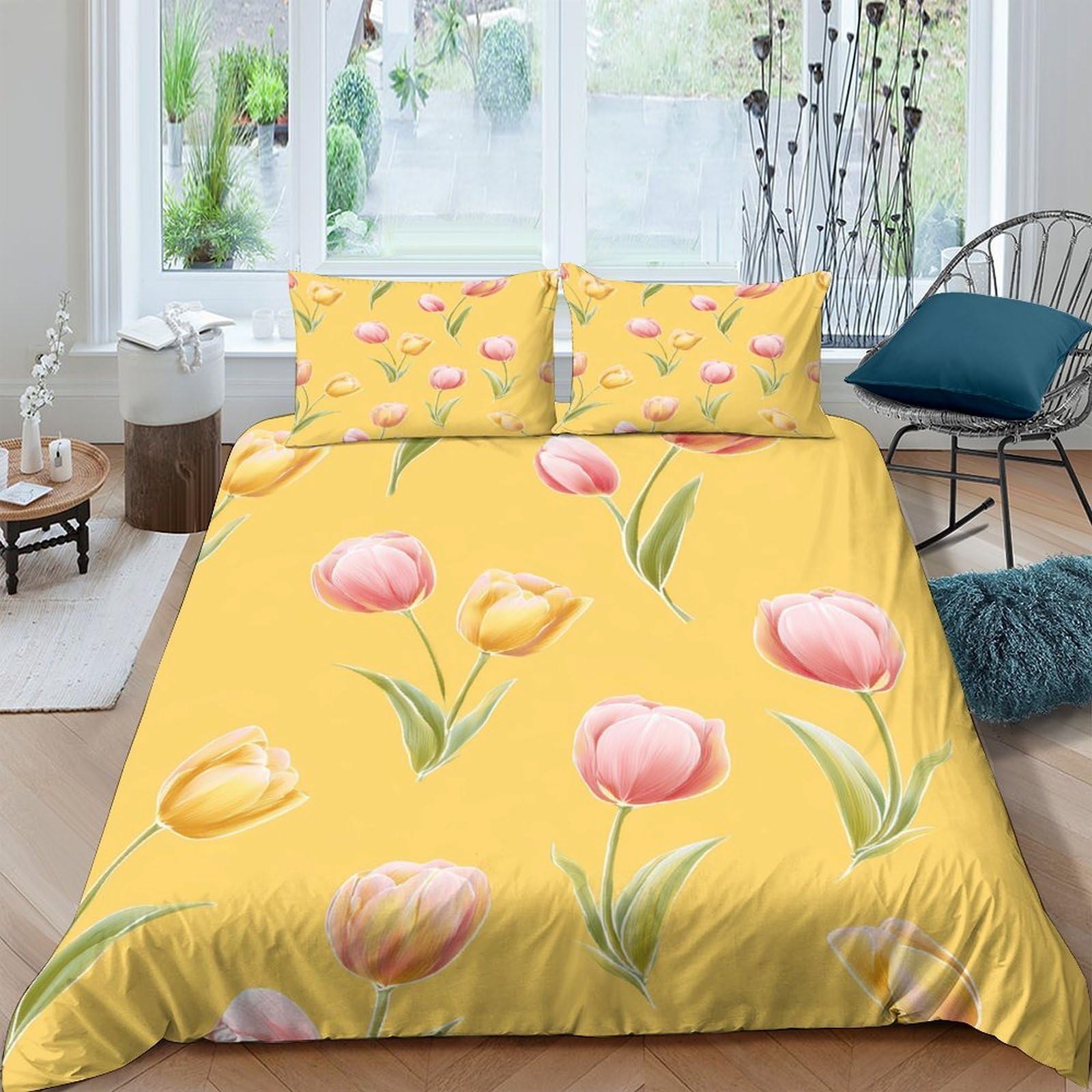 Housse de couette fleurs motif tulipes 140x200cm une idée cadeau douceur pour lit simple