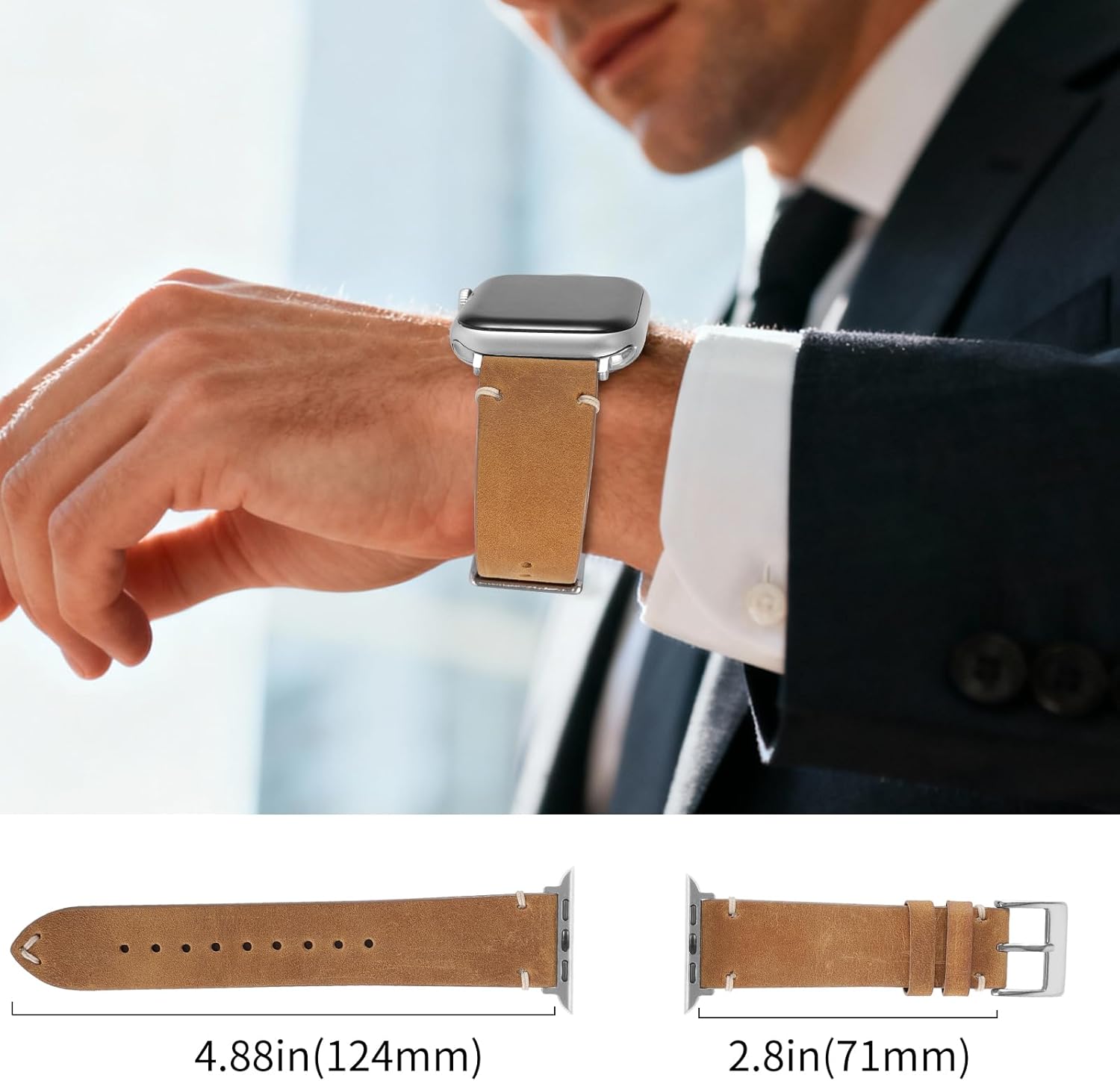 Rugged Genuine Leather Bands Compatible with Apple Watch 49mm 46mm 44mm 45mm 42mm 41mm 40mm 38mm for Women Men, Durable Wide Watch Replacement Straps for iWatch Ultra SE 11 10 9 8 7 6 5 4 3 2 1 - Image 4