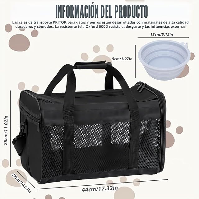 Foto 2 de 7 de PRITOK Transportín para gatos y perros y gatos: 42 x 27 x 28 cm, para gatos, plegable