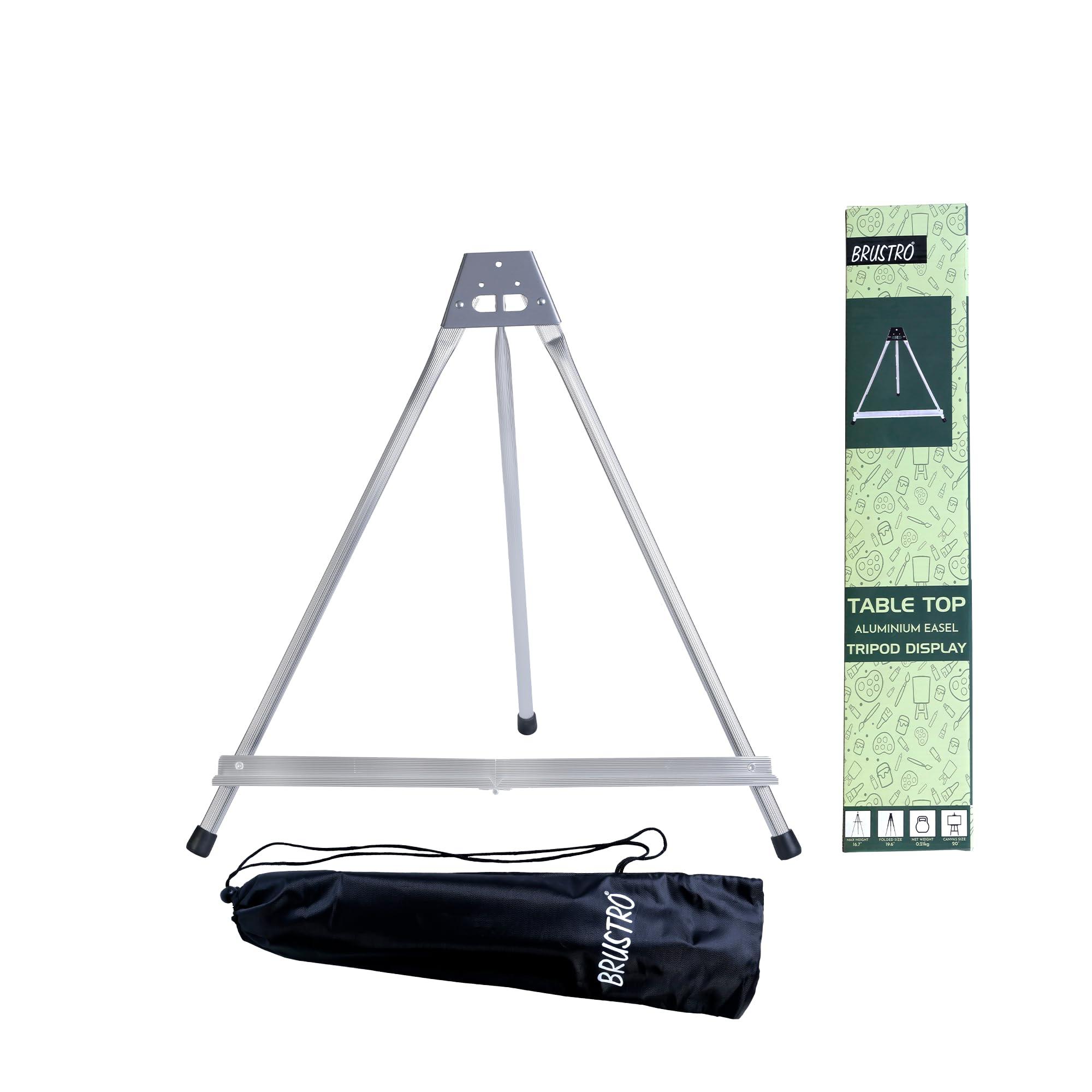 Brustro Aluminum Tabletop Easel | Tri-Pod Design with Rubber Feet, Holds Canvas Upto 20 inches | Ideal for Drawing, Sketching, Painting, Fine Art Display, Menu Stand, Indoor & Outdoor,Professional Use