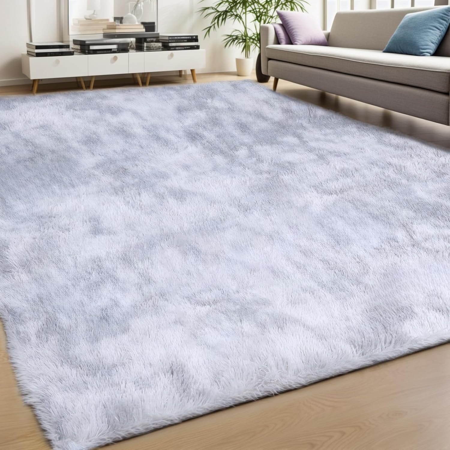 Large Area Rug, Thickened Fluffy Area Rugs for Bedroom, Ultra Soft Non-Slip Large Fuzzy Rug, Bedroom Rug Under Bed for Nursery, Kids, Girls, Boys Light Grey