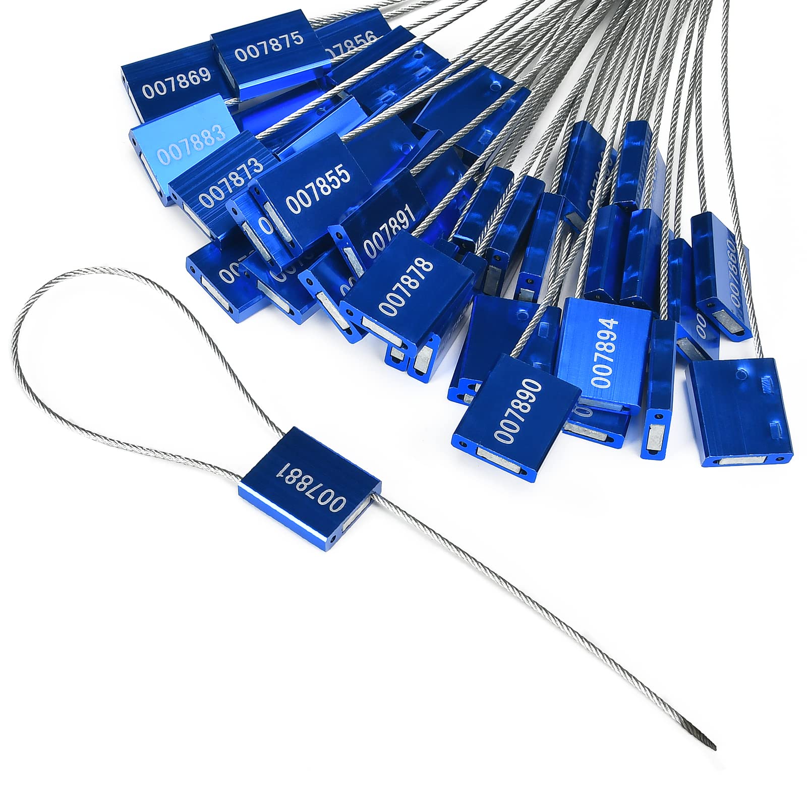 Paquete de 200 sellos de cable azules para contenedores de carga, etiquetas de seguridad de metal con certificación ISO 17712 para camiones y remolques, bridas de bloqueo automáticas numeradas para