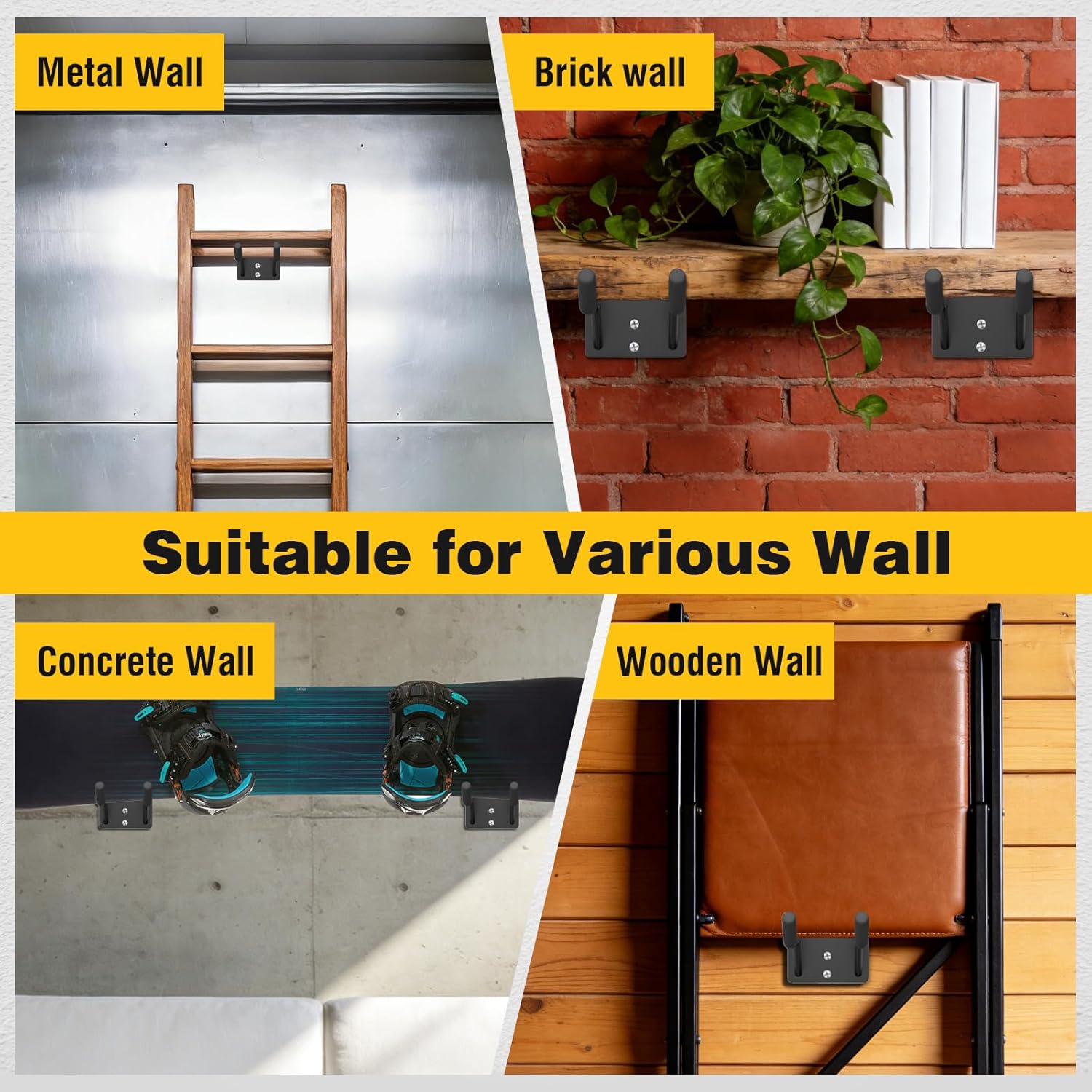 2 Pack Garage Storage Hooks Heavy Duty, 14" Ladder Hooks for Garage Wall, Steel Wall Mount Tool Storage Hangers for Ladders, Bicycles, Power Tools, Car Tires, Chairs, Garden Tools and More