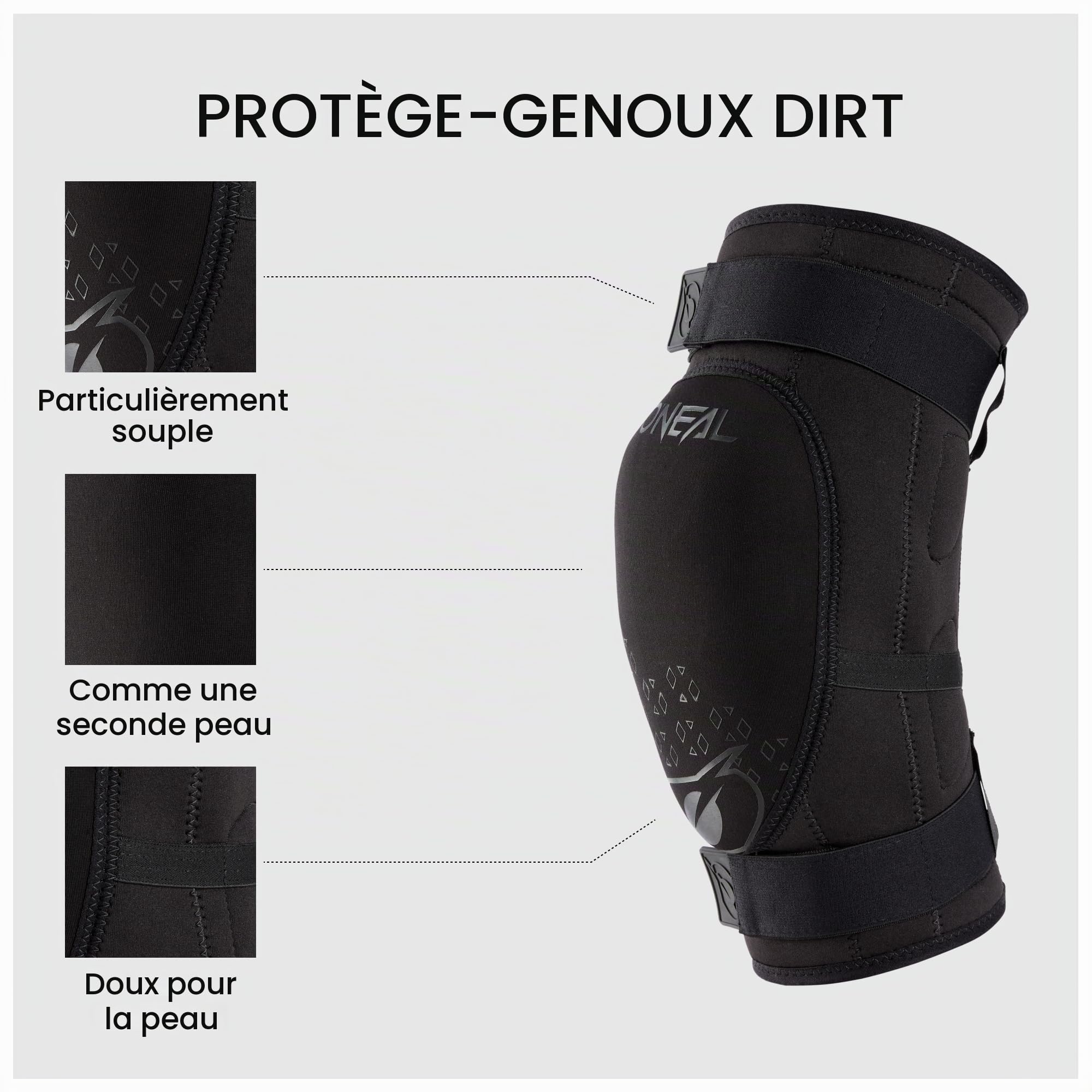 O'NEAL Protections genoux - BMX VTT Downhill - IPX® - Protection contre les chocs en polyuréthane, construction légère, matériau résistant à l'abrasion - Dirt Knee Guard V.23 - Adultes