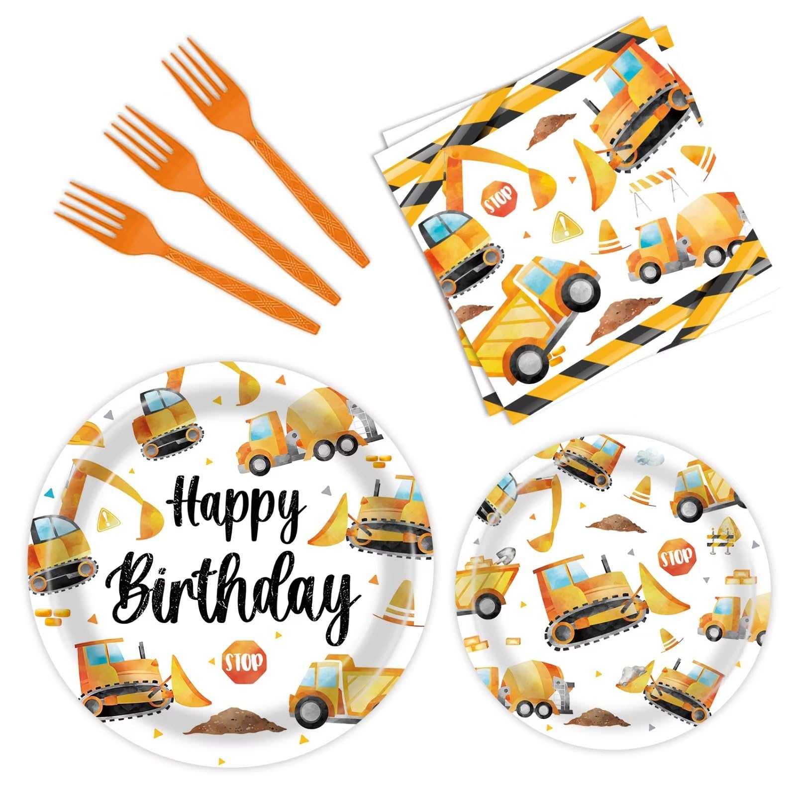 BQK 96 Pcs Construction Plates & Napkins - Party Decorations & Birthday Supplies