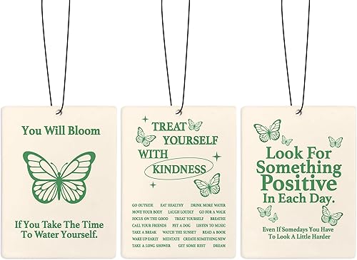 Ambientador retro de mariposa verde para automóvil, regalos positivos inspiradores, ambientador colgante de 3 piezas para coches, cajones o libros,