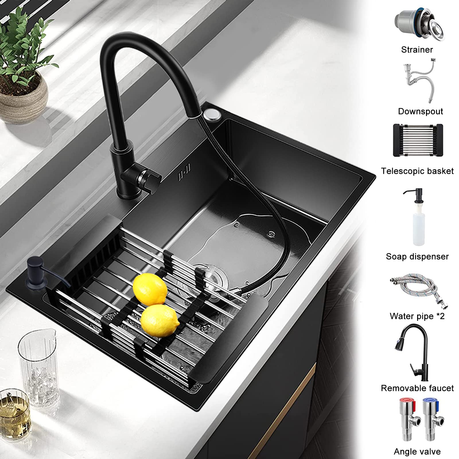 Fregadero De Cocina Fregadero Grande Escalonado De Acero Inoxidable 304 Con Grifo Y Kits De Instalación Múltiples Opciones De Paquete Instalación En La Encimera (Color : A, Size : 80x50x23cm