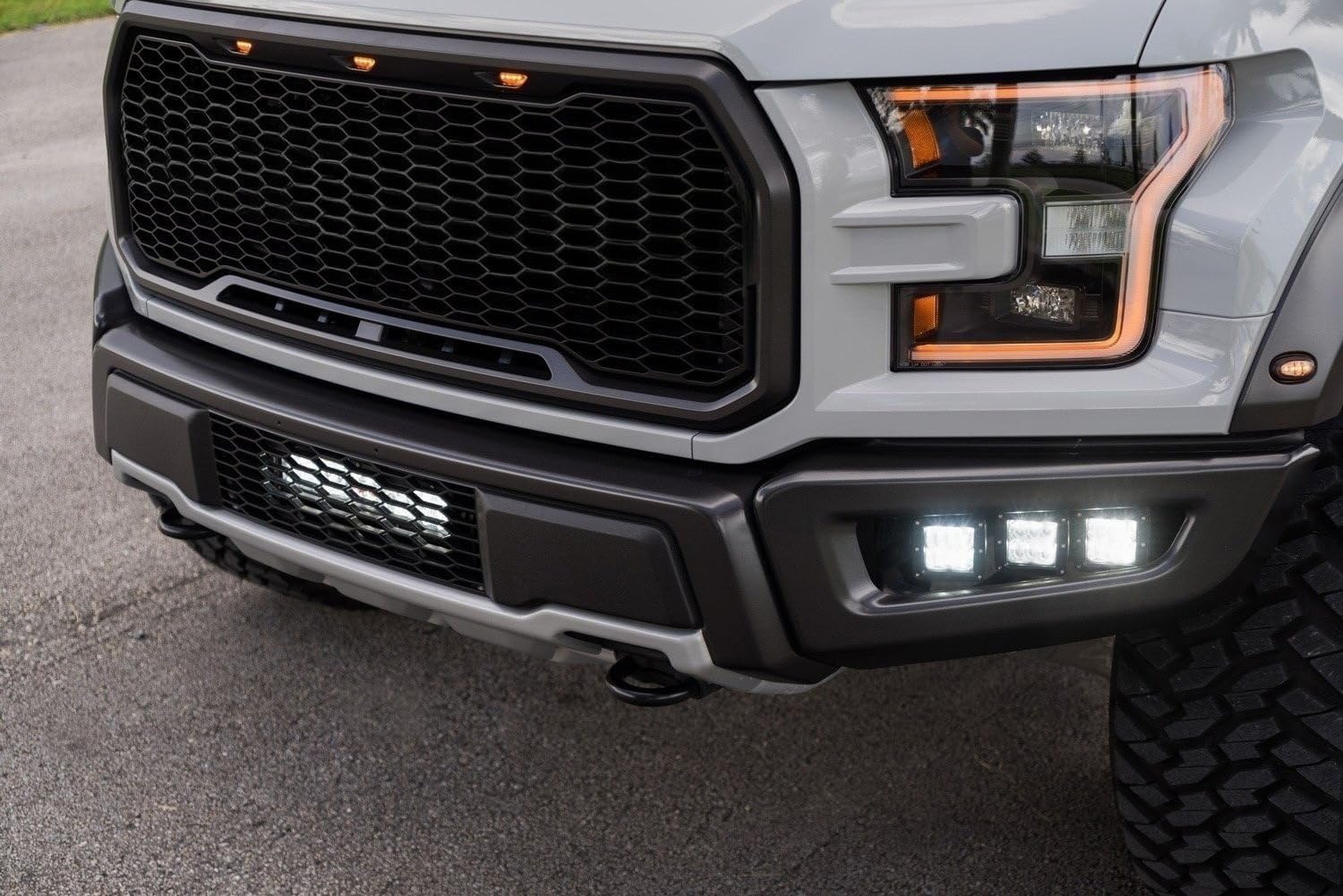 iJDMTOY LED Pod Light Fog Lamp Kit Compatible With 2017-2020 Ford F150 Raptor, Includes (6) 24W High Power 2x3 CRE LED Cubes, Lower Bumper Opening Area Mounting Brackets & On/Off Switch Wiring Kit