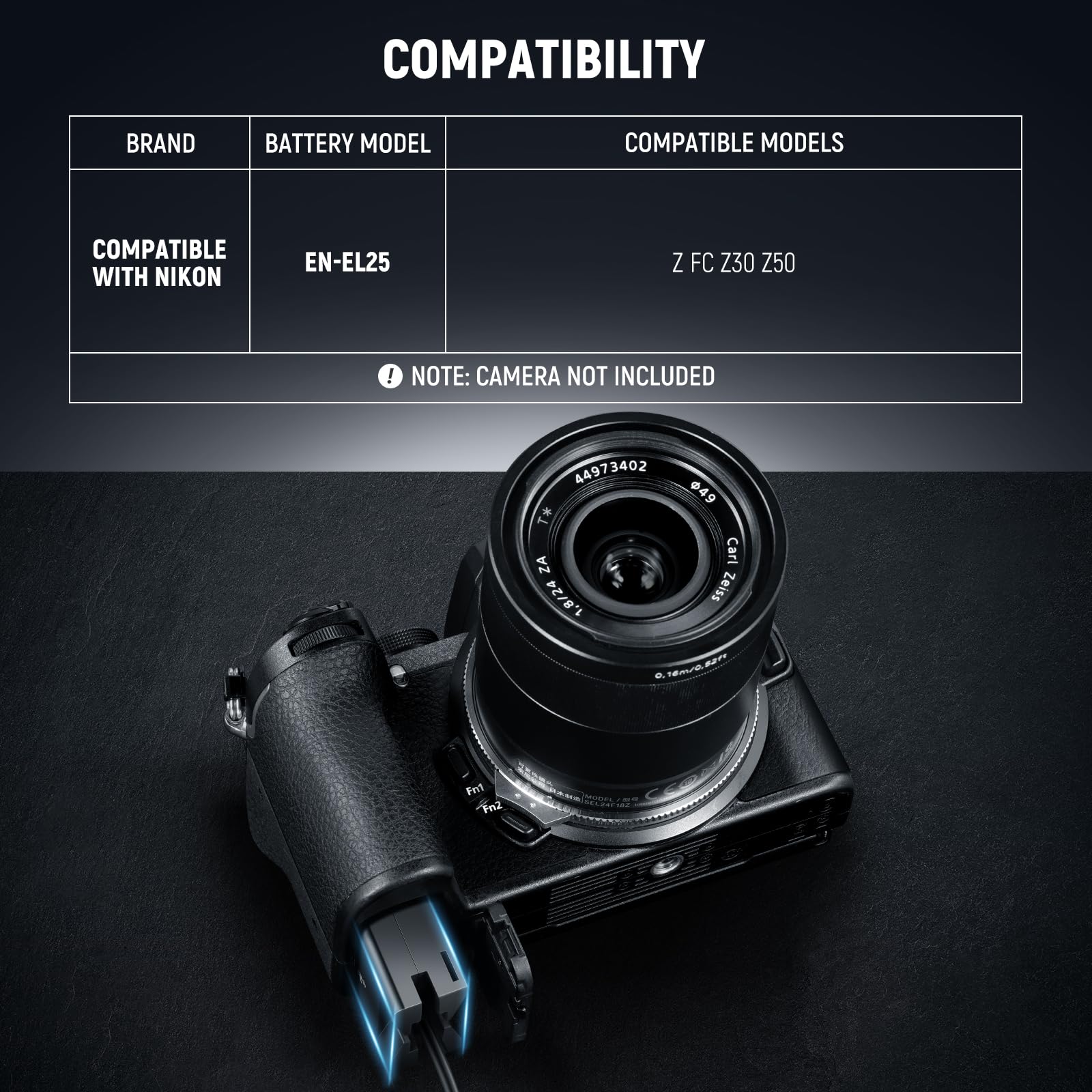 NEEWER D Tap do EN EL25 Dummy akumulator z kablem, stabilne ciągłe zasilanie do Nikon Zfc Z30 Z50, kompatybilny z akumulatorami SmallRig V Lock PS099E Sony V Mount, VP-EP5G