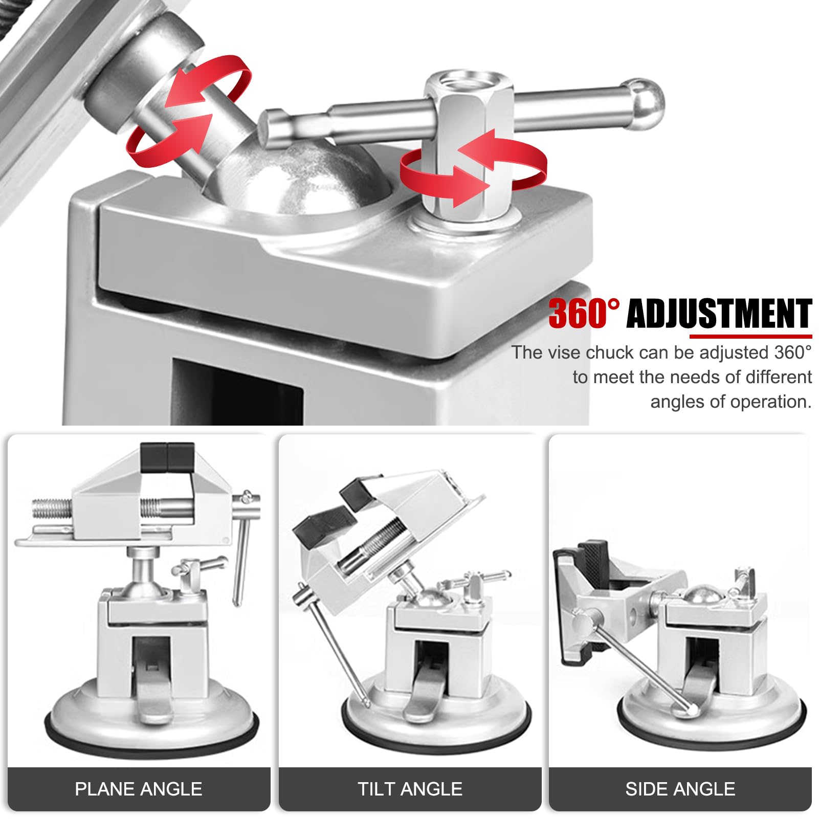 EVTSCan 360 Degree Swivel Mini Bench Vise Clamp, with Suction Cup Base and 2 Inch Jaw Opening - Image 3