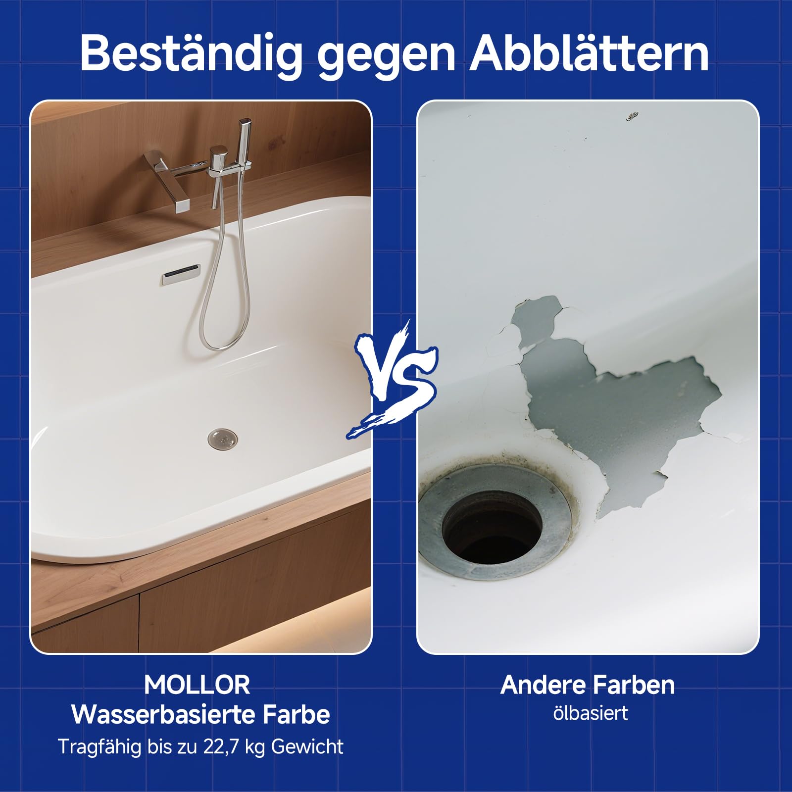 Badewannenlack Weiß 1kg, Fliesenfarbe Badezimmer Fliesenlack, Hochdeckende, wasserbeständige Badewannenfarbe, Badewannen Reparaturset weiß,ideal für Badewanne, Duschwanne und Waschbecken